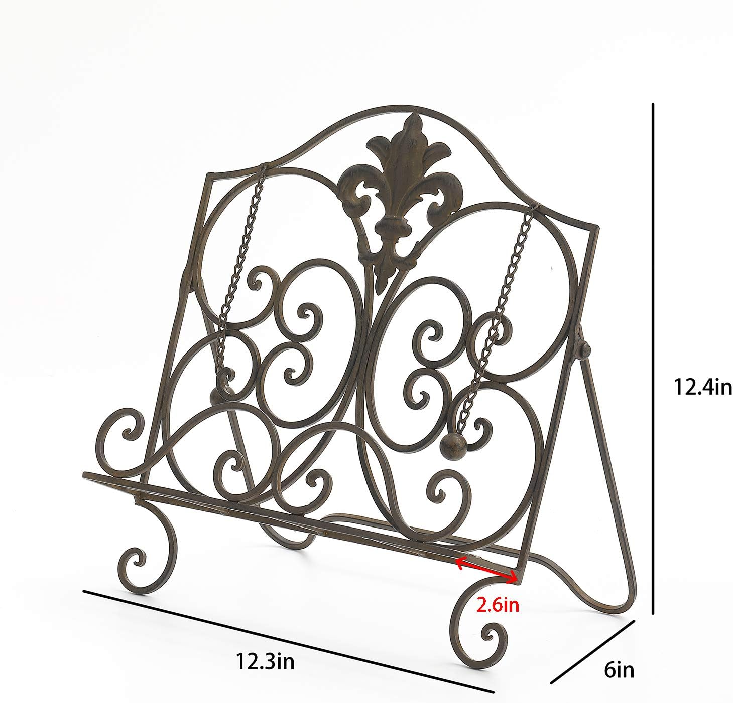 Elegant xF2F2 Metal Fleur De Lis Cookbook Holder Antique Brown
