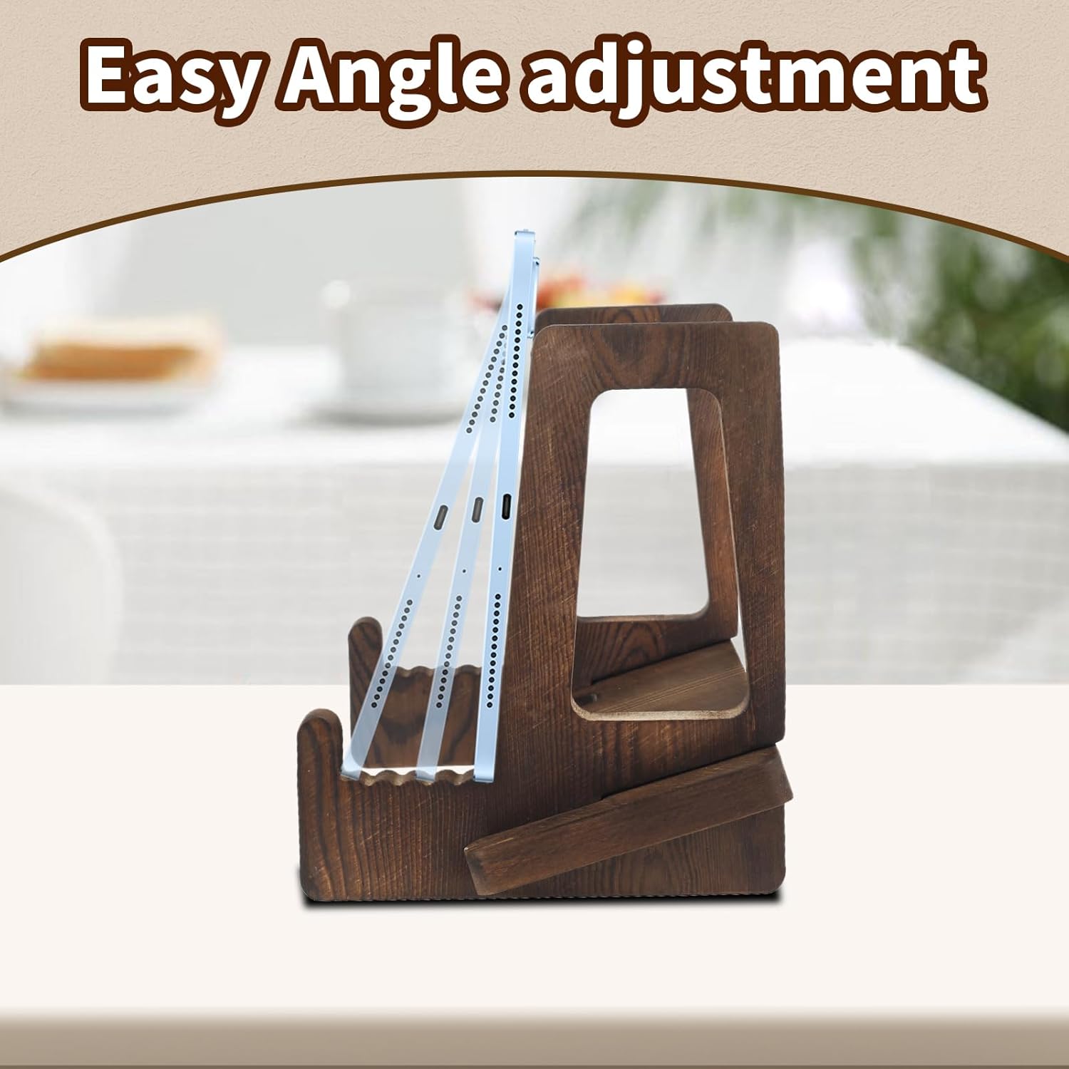 Adjustable Wave Cook Book Stand Natural Wood Finish Amazing Design