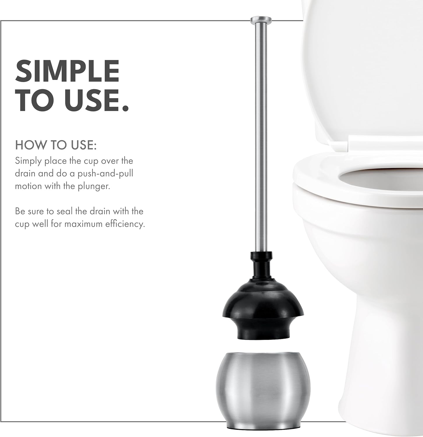 Stylish Stainless Steel Toilet Plunger with Holder for Bathroom