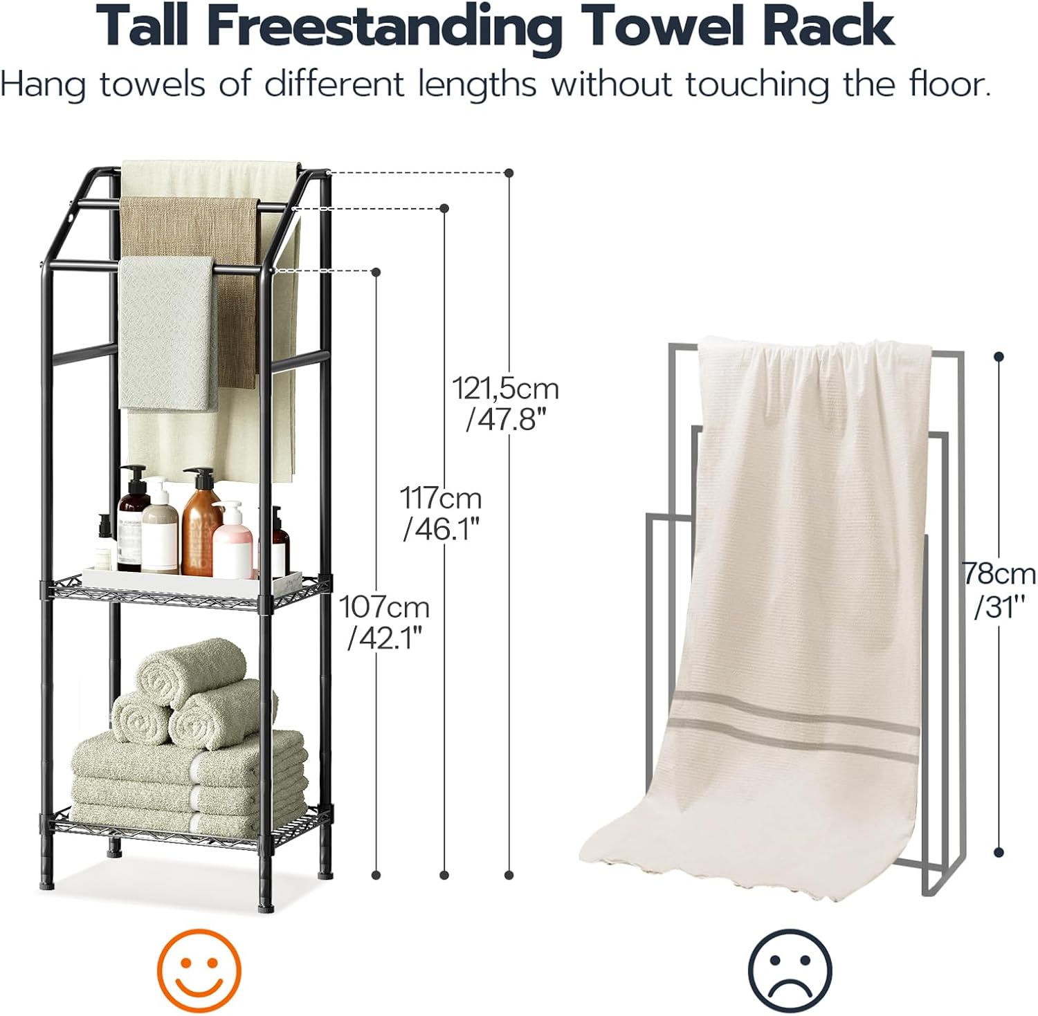 HOOBRO 478 Tall Freestanding Towel Rack with 3 Tiers