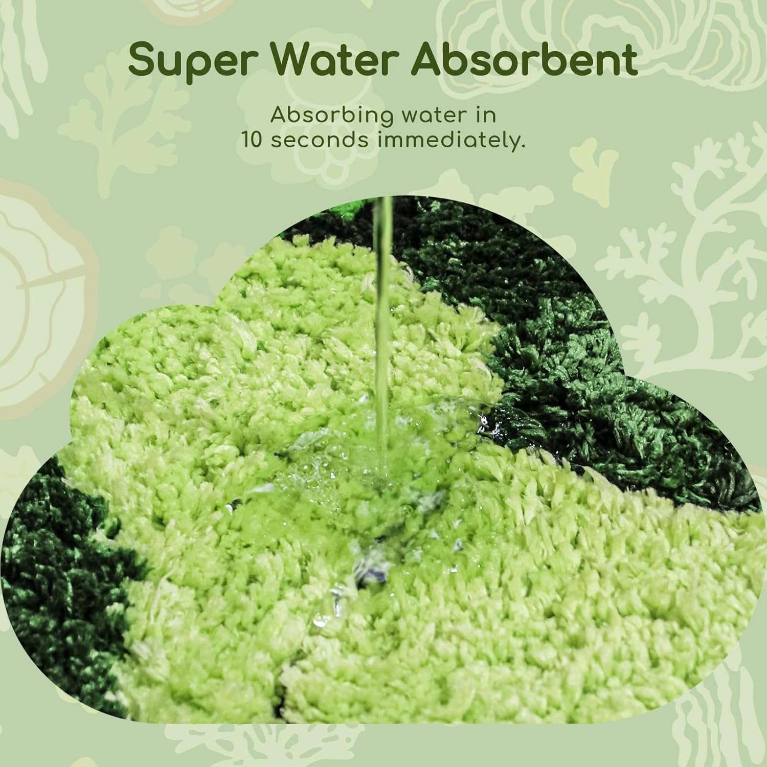 Green Moss Bath Mat - 32x20 Inch Soft Non-Slip Washable