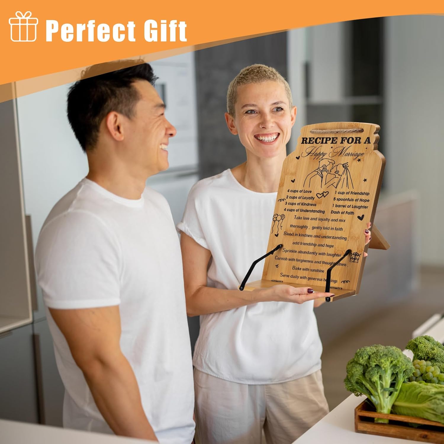 Elegant Bamboo Cookbook Stand for Newlyweds