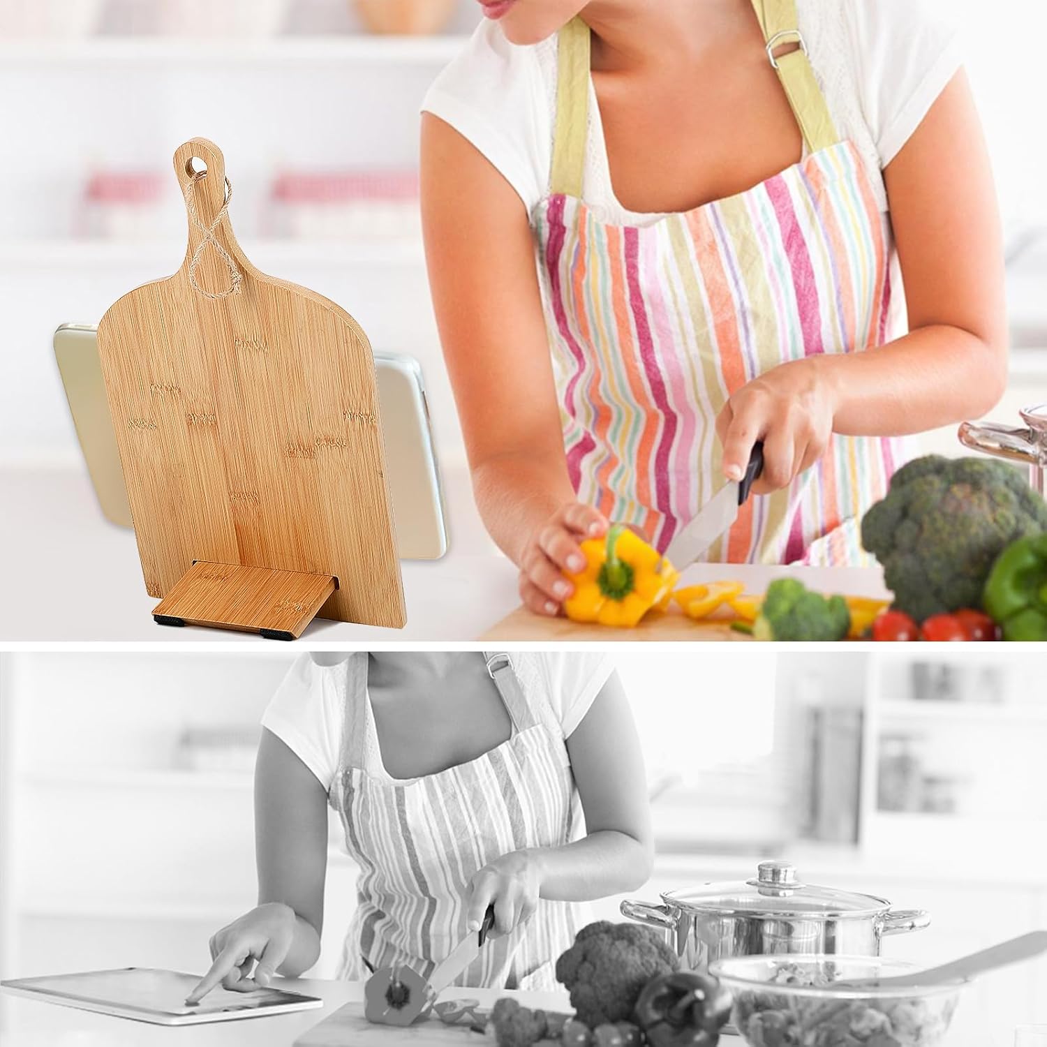 Sturdy Wooden Cookbook Stand with Measurement Chart for Kitchen Use
