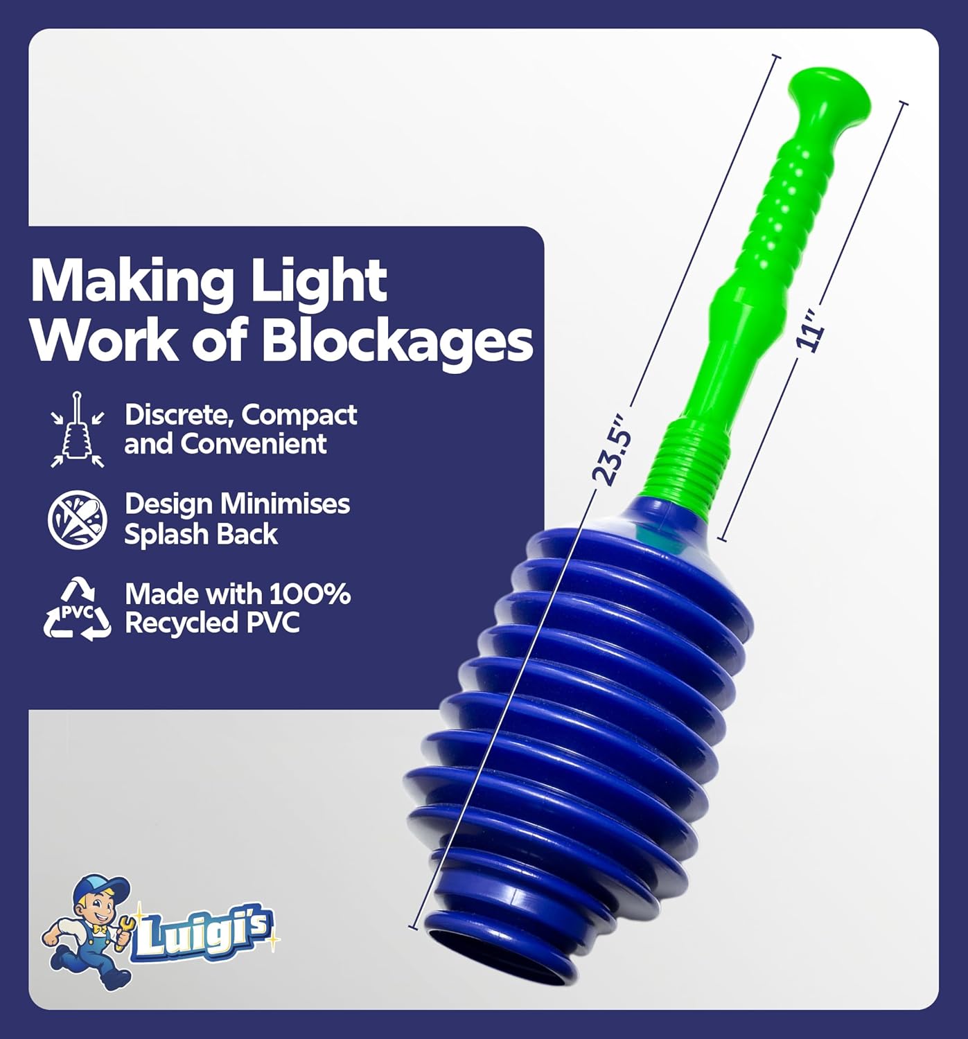 Luigis Toilet Plunger Best Unblocker Snake Design Eco-Friendly Clog Master