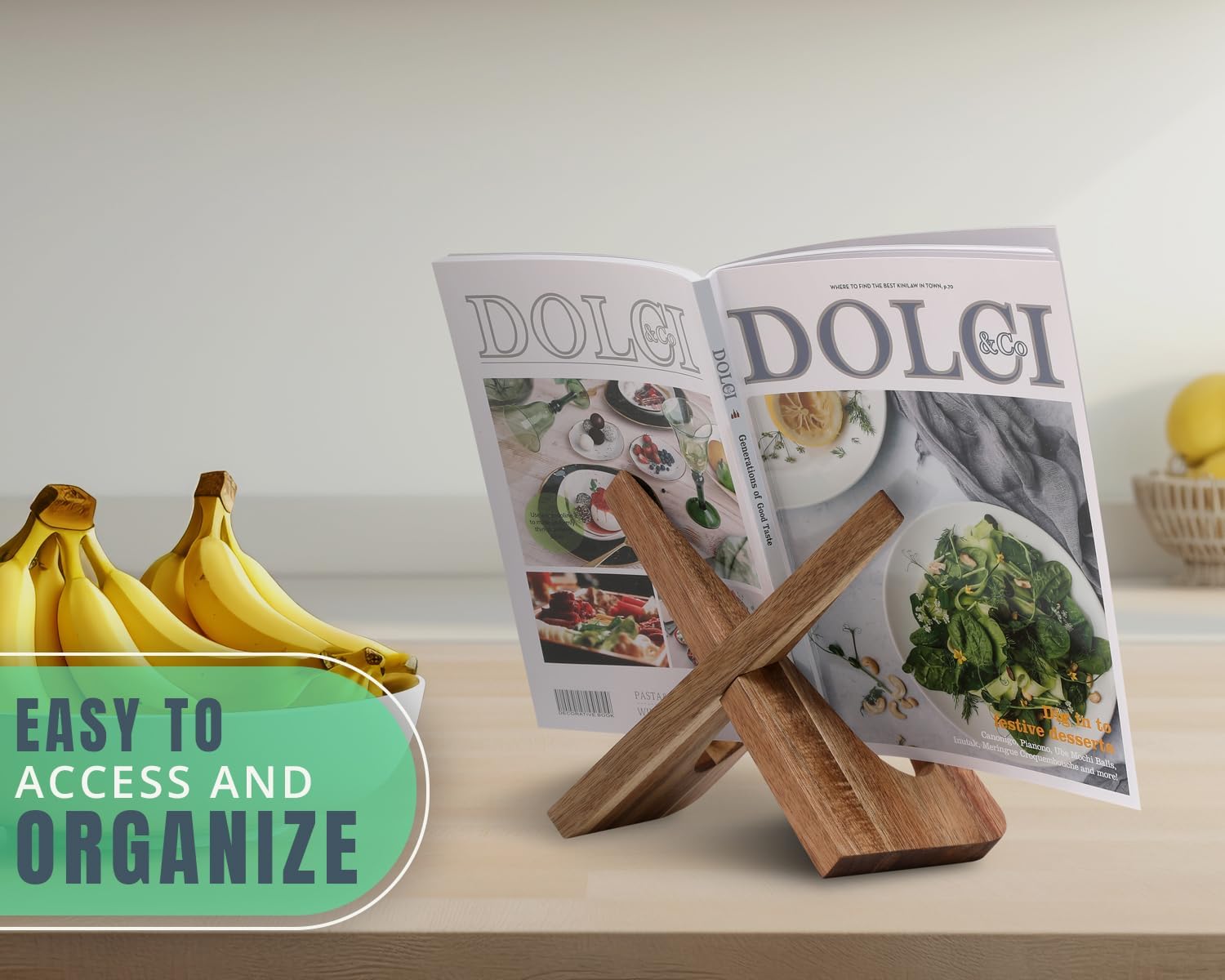 Comfify Acacia Wooden Cookbook Stand - Rustic Functional