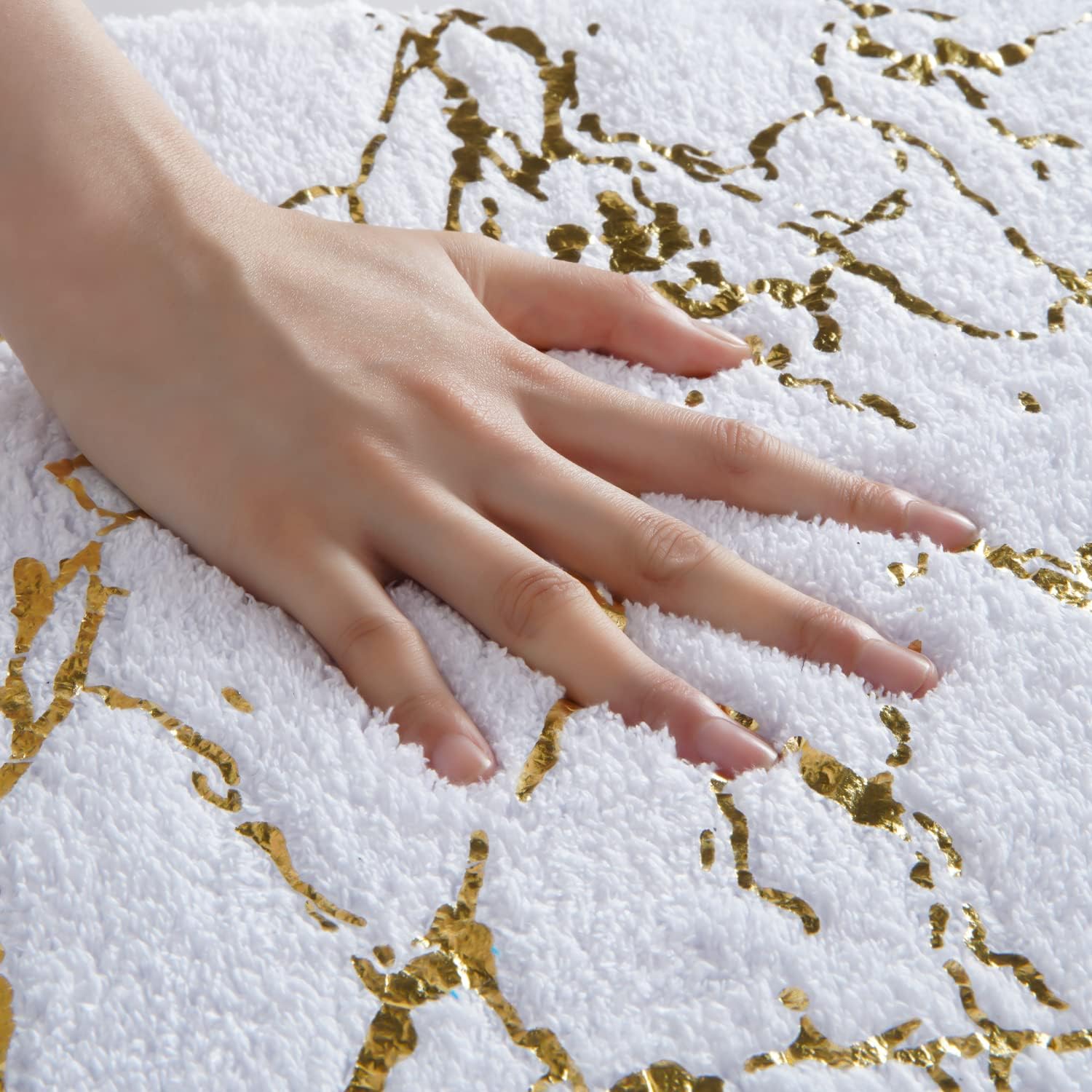 QJHOMO Marble Bathroom Rug White and Gold Decor