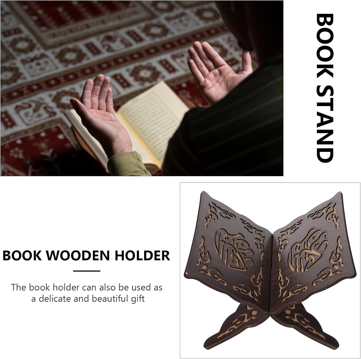 BESTOYARD Wooden Quran Book Stand Foldable Religious Holder