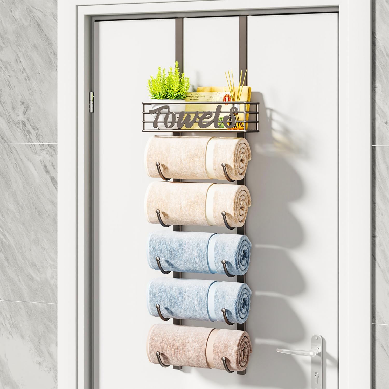 Sturdy 6-Tier Over-Door Towel Rack for Small Spaces