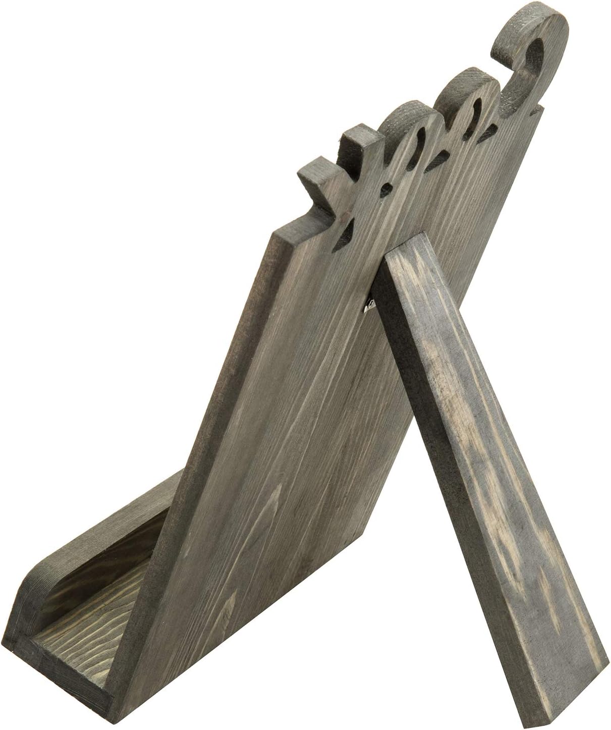 Functional Solid Wooden Cookbook Holder with Kickstand Decorative Letters Gray