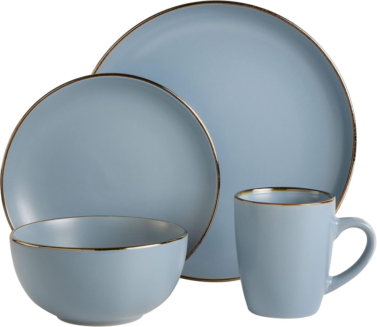 Gibson Home Rockaway Round Stoneware Dinnerware Set Service for 4 Matte Blue