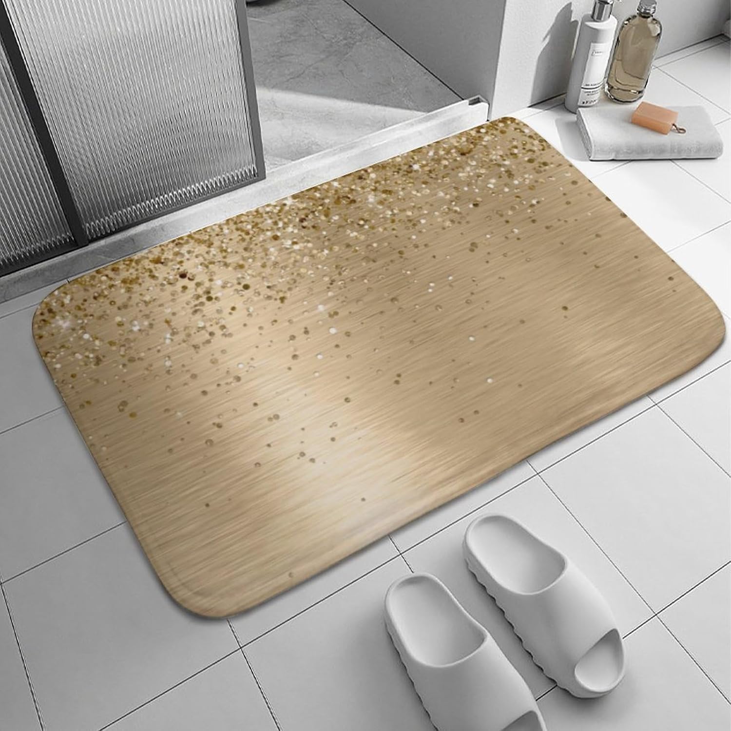 Luxury Gold Bathroom Rug Soft Non-Slip Absorbent for Home Travel