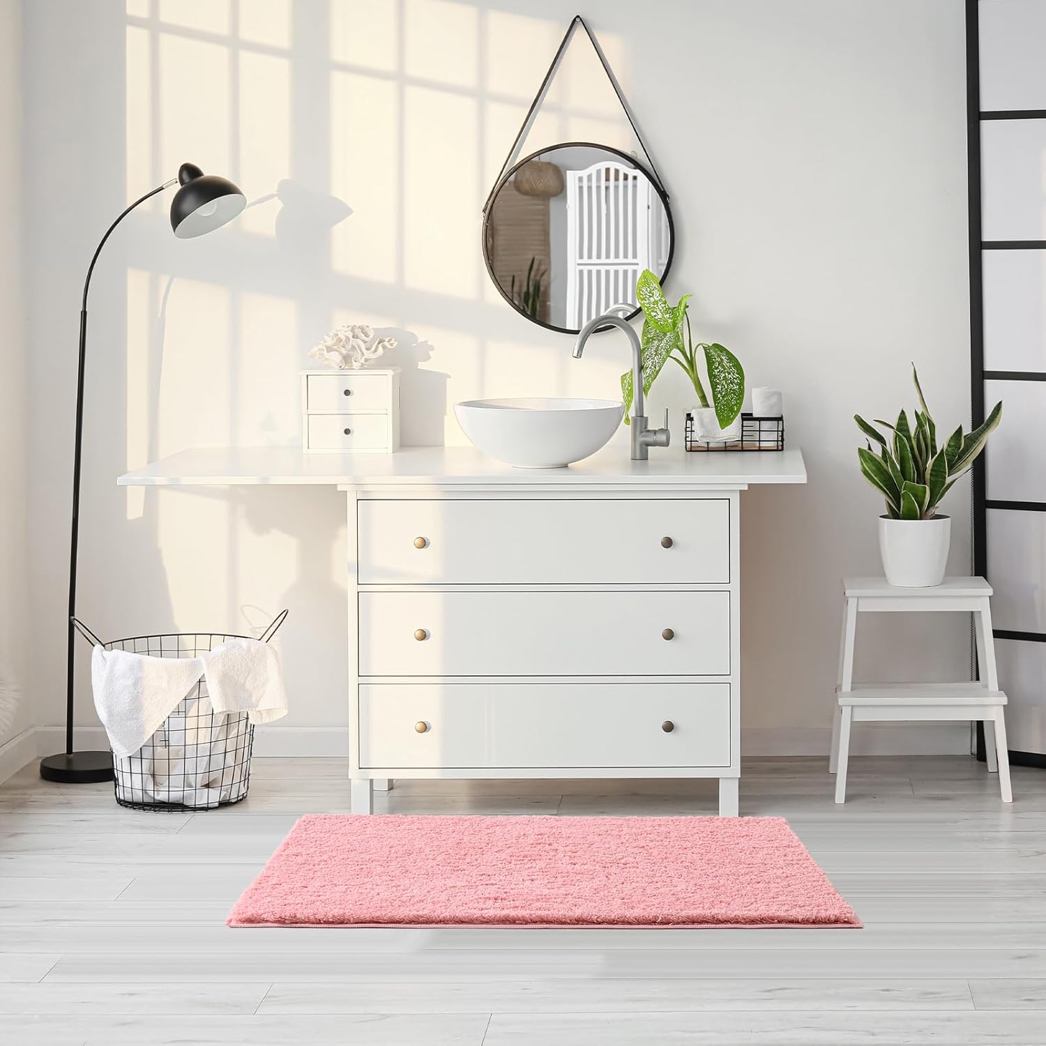 CozeCube Pink Bathroom Rug 24 x 16 Non-Slip Washable Soft