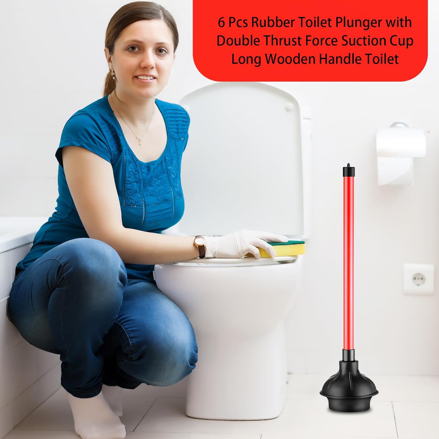 Domeni 6-Piece Heavy Duty Toilet Plunger Set Black Red Design