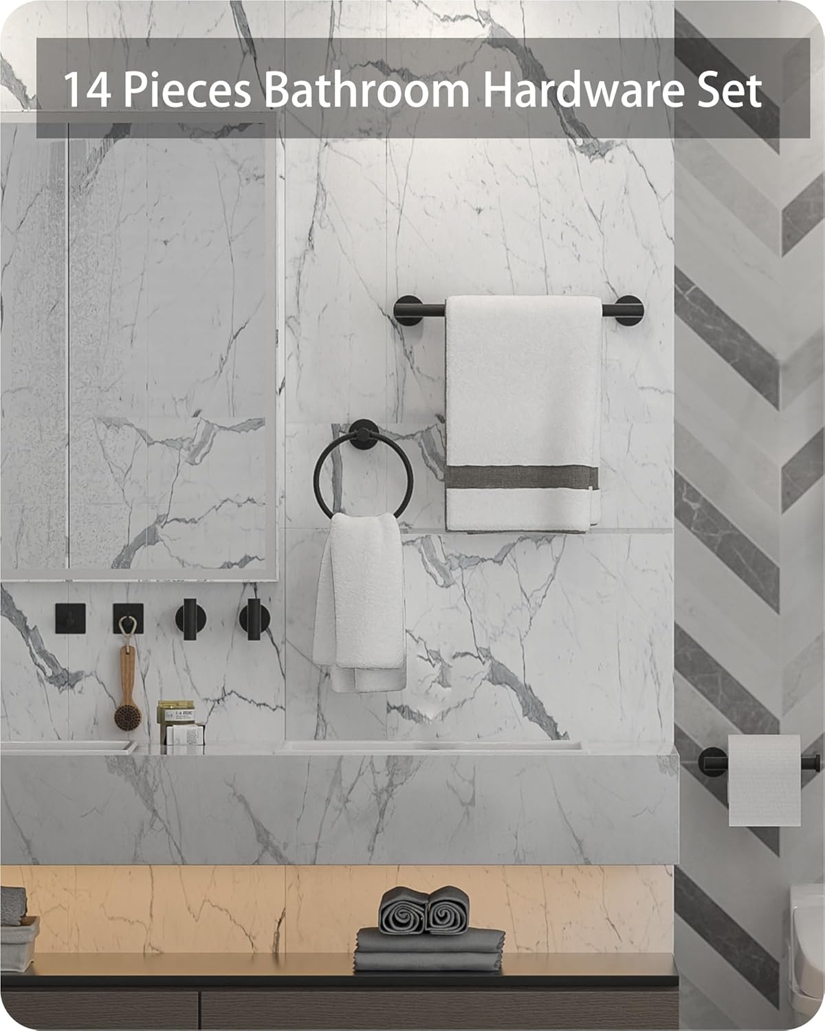 Complete Bathroom Organization in Matte Black Set