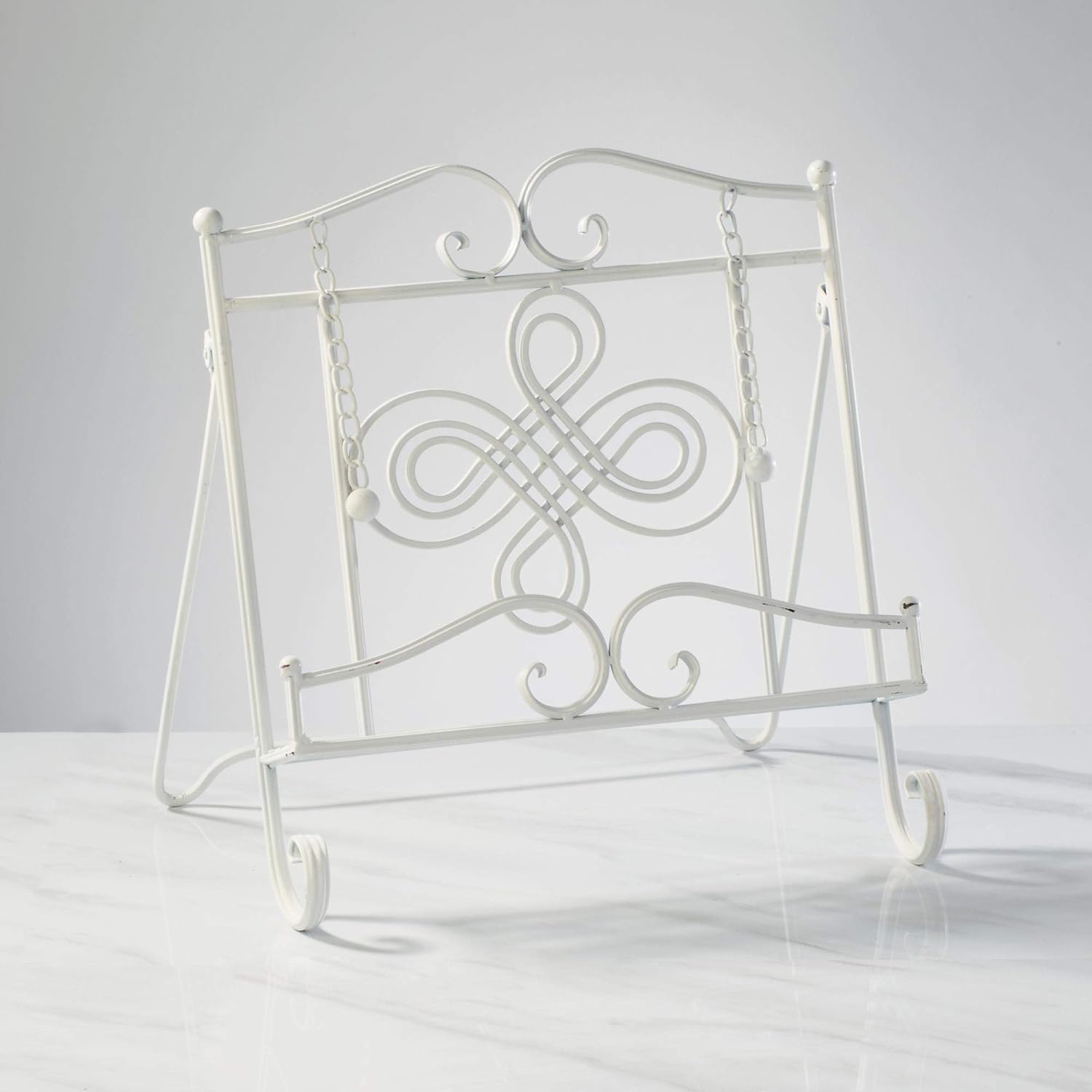Tripar Swirl Design White Metal Cookbook Stand