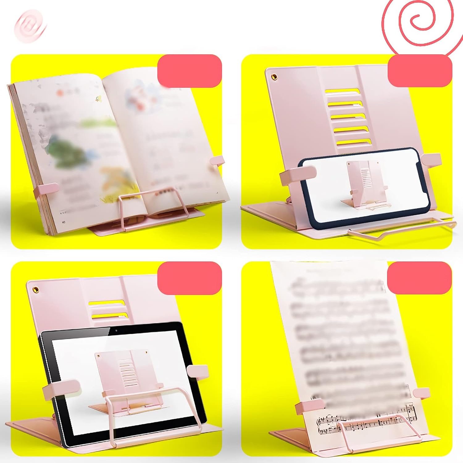 FOLDABLE Portable Metal Book Stand for Reading Writing Traveling - Pink