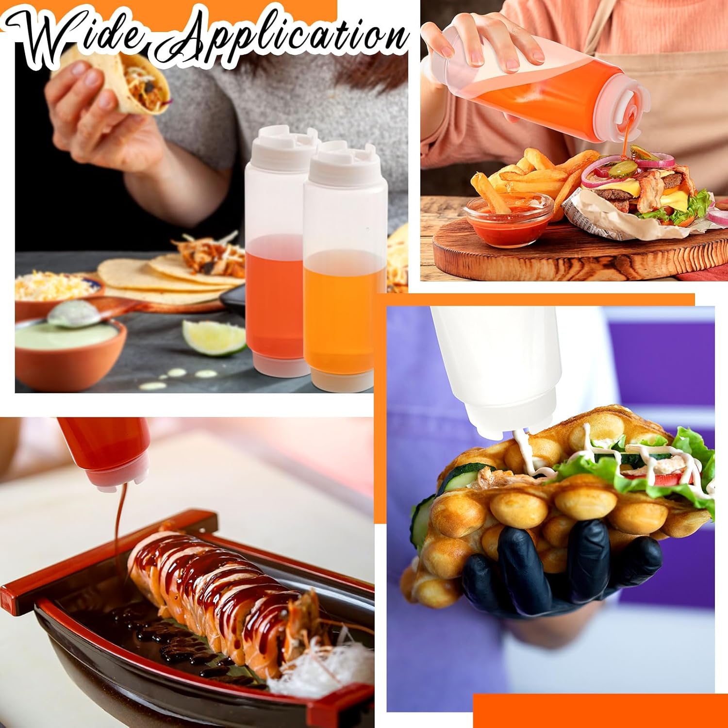 16 Pcs 32 oz Condiment Squeeze Bottles for Restaurant Kitchen