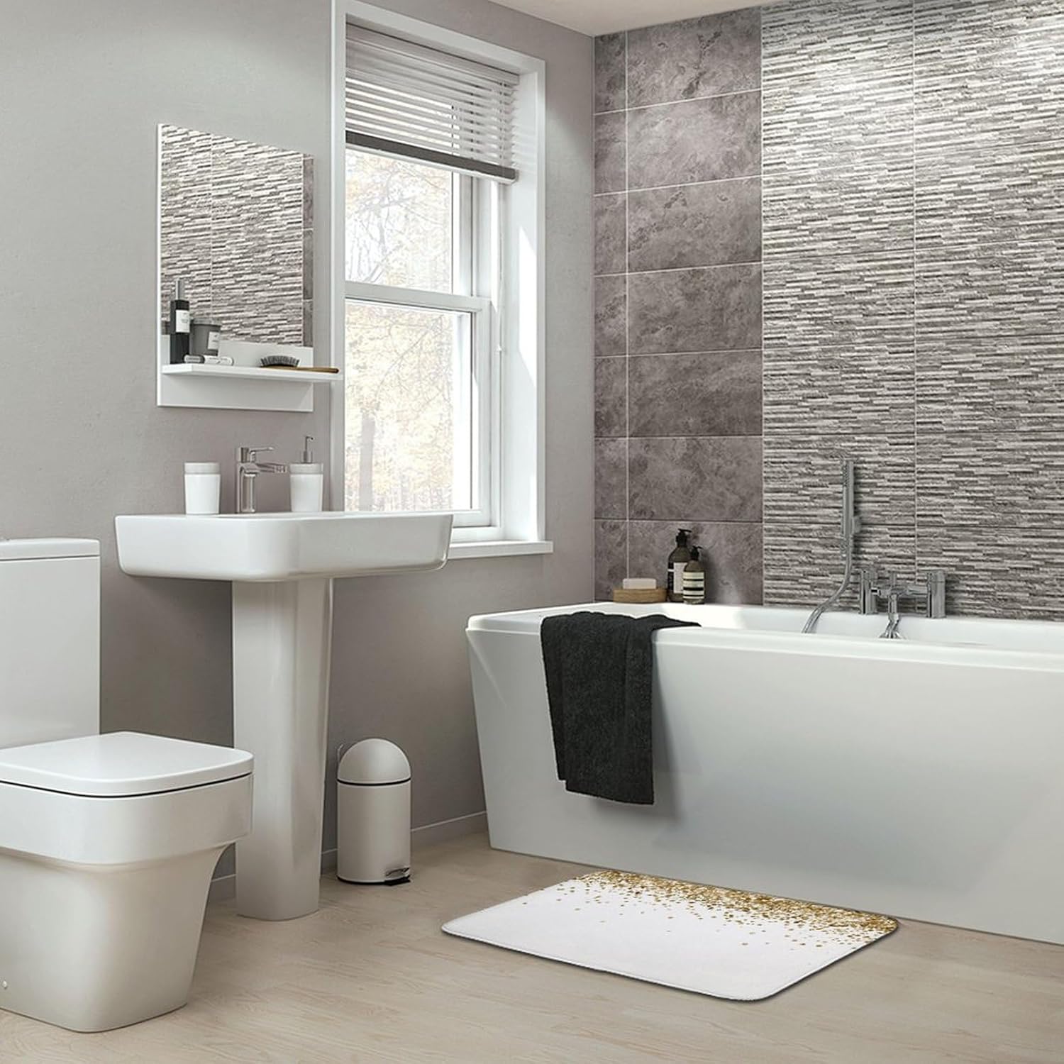 White Gold Glitter Bath Mat Rug 30x20