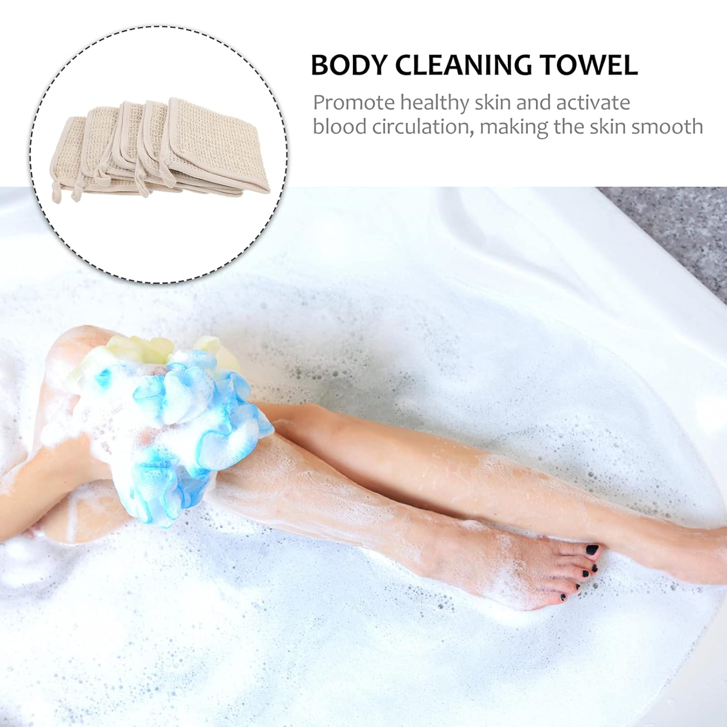 Five-Piece Exfoliating Bath Towels Set for Body and Face Care