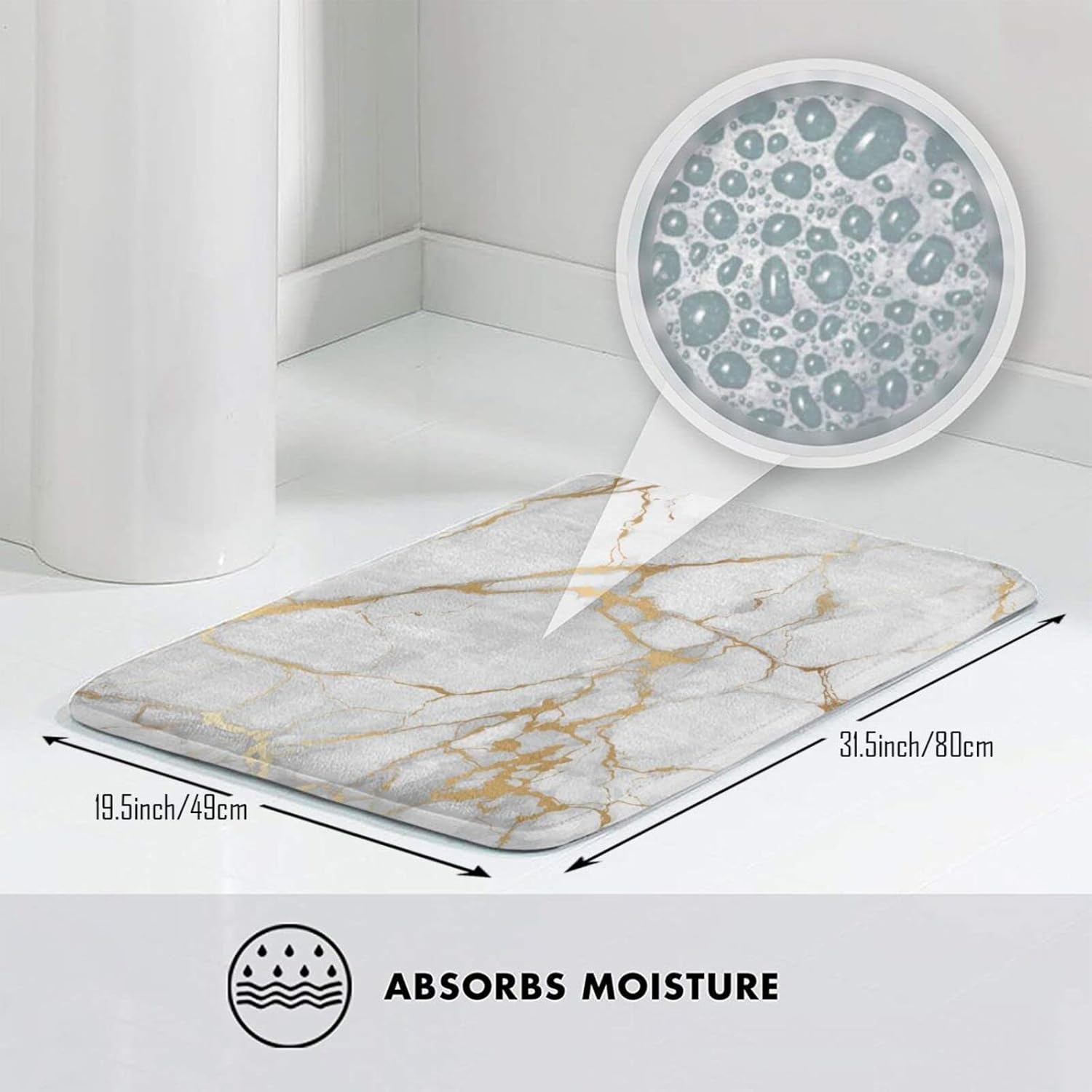 Premium Marble Bath Mat WhiteGrey - Soft Non-Slip and Quick Absorption