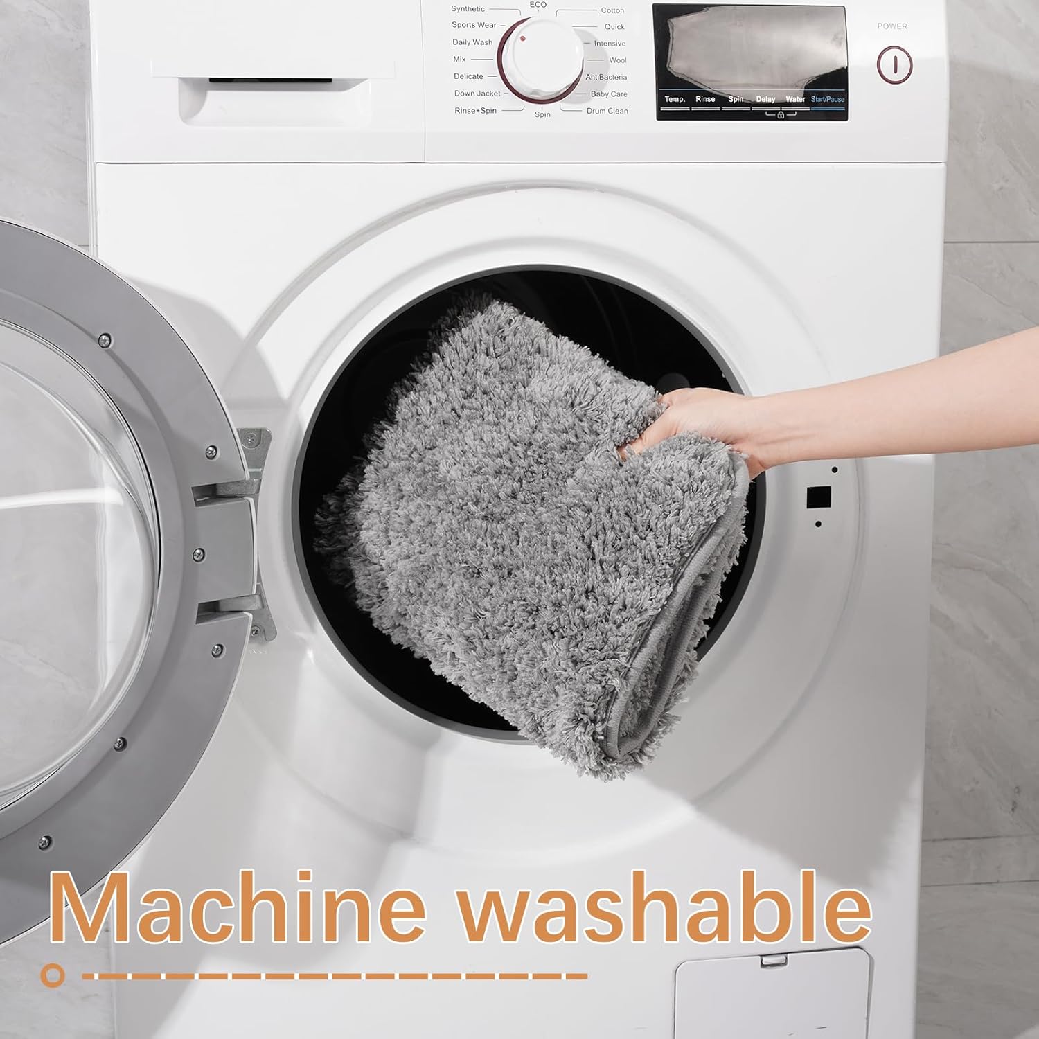 Luxurious 36x24-inch bathroom rug machine washable non-slip grey