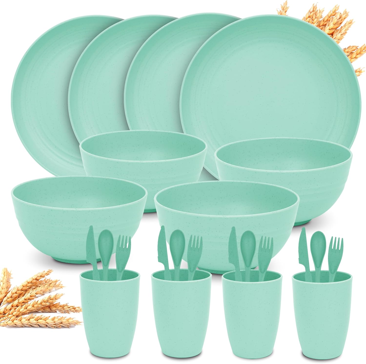 Eco-Friendly Dinnerware Set for 4 - Lightweight Unbreakable for Camping