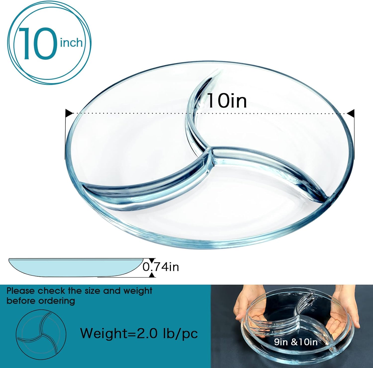 NUTRIUPS Glass Divided Plate - 10-Inch Round