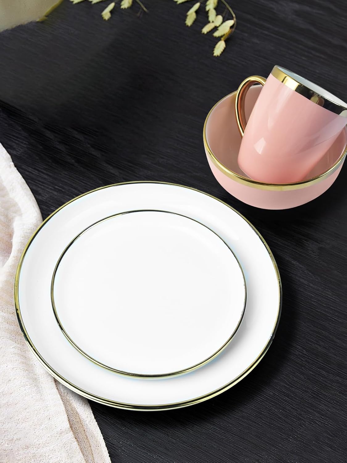 Stunning Gold Rim Dinnerware Set for 4