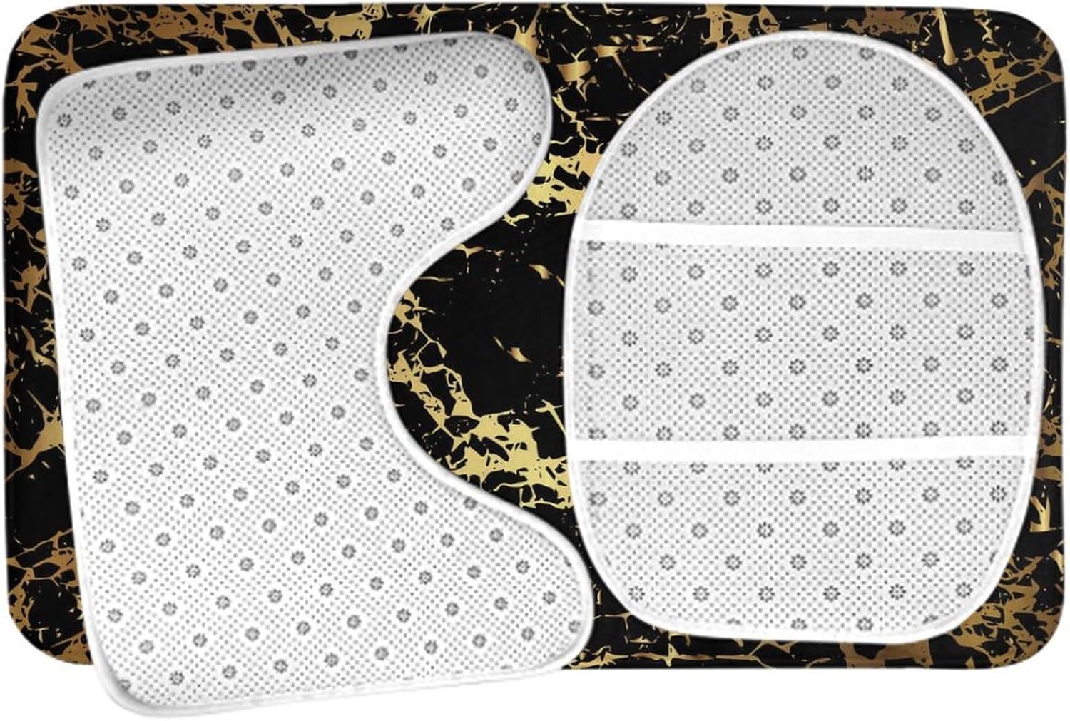 Sleek Gold Black Bath Mat Set - Perfect for Home Bathroom
