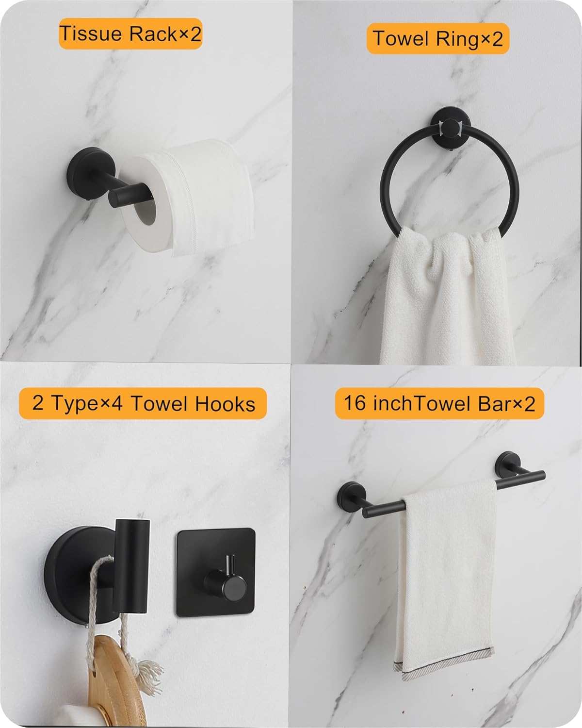 Complete Bathroom Organization in Matte Black Set