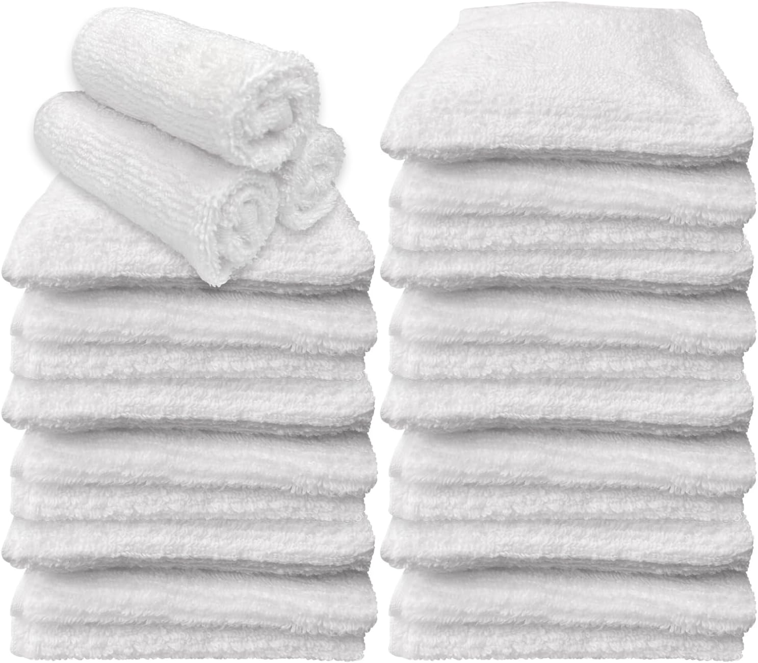 Zero Twist Wash Cloth Set 12x12 Inch - 100 Cotton - Pack of 24 - White