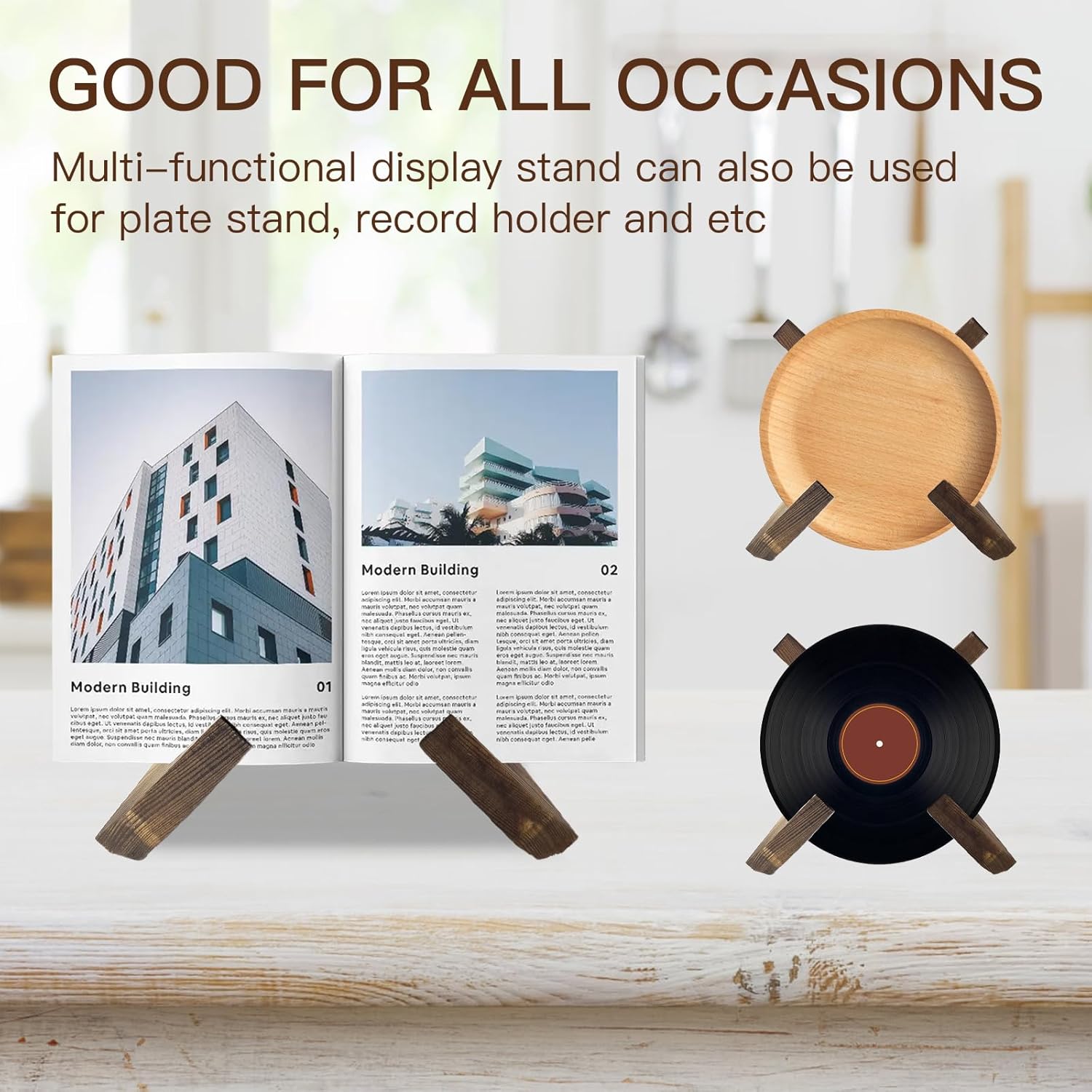 Sturdy Wooden Kitchen Stand Hands-Free Recipe Support