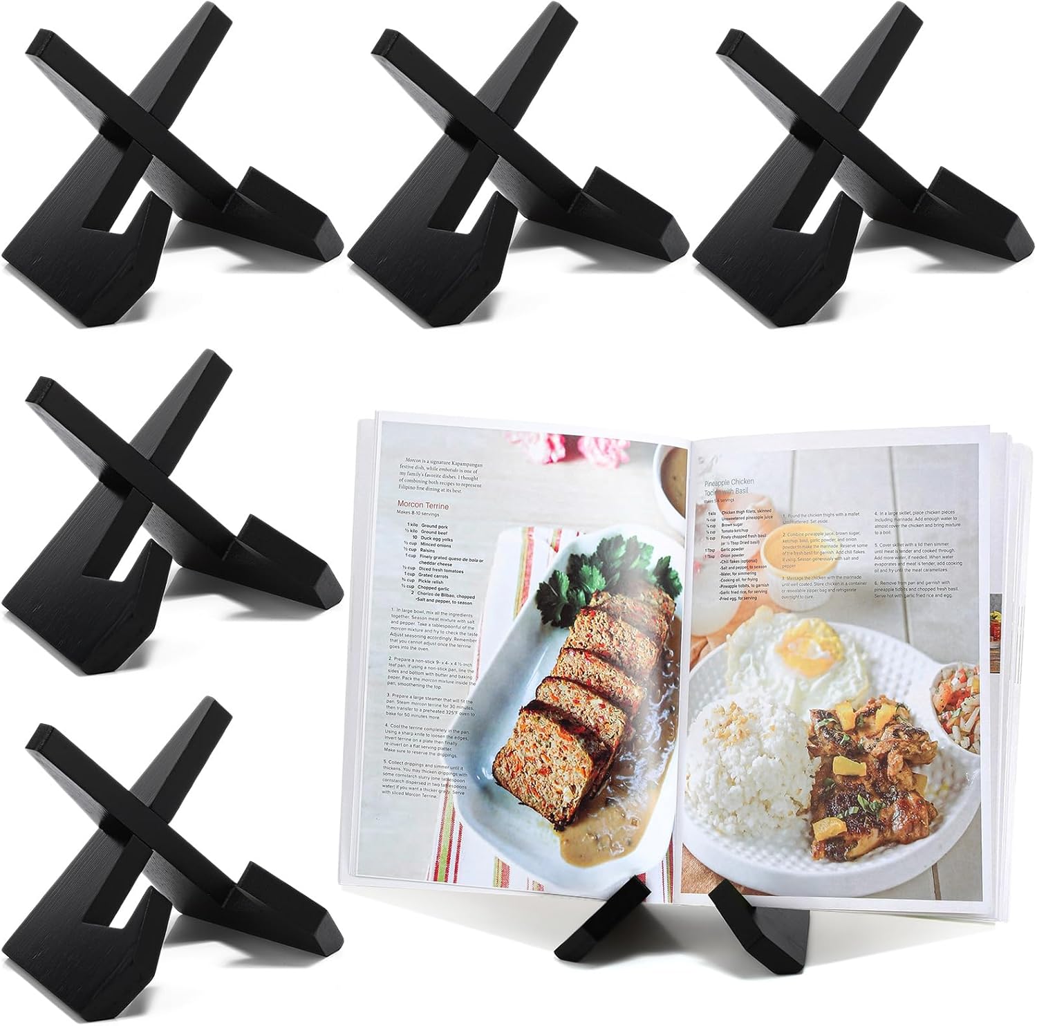 6-Piece Wooden Cookbook Stand Black