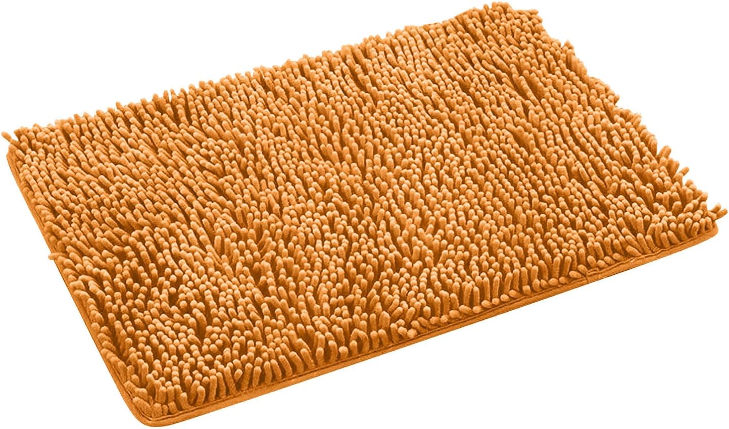 Robust 28x18 Machine Washable Light Bathmat Versatile Herringbone Throw Non-Slip Bottom Gold