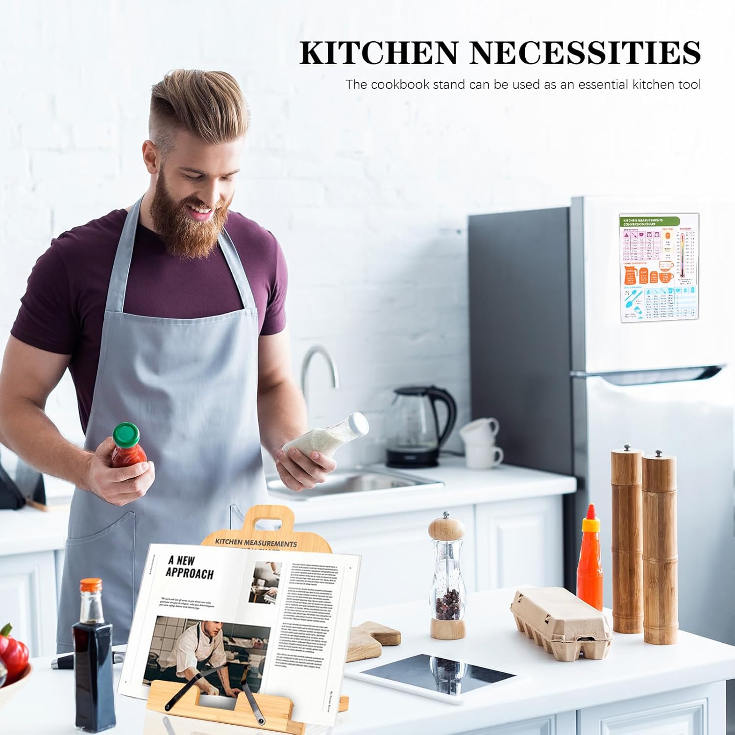 Bamboo Kitchen Cookbook Stand with Conversion Chart