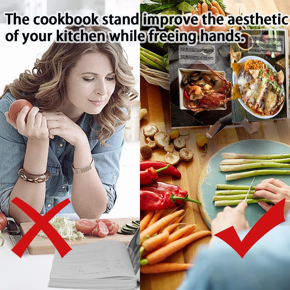 Wooden Cookbook Stand Kitchen Counter Display