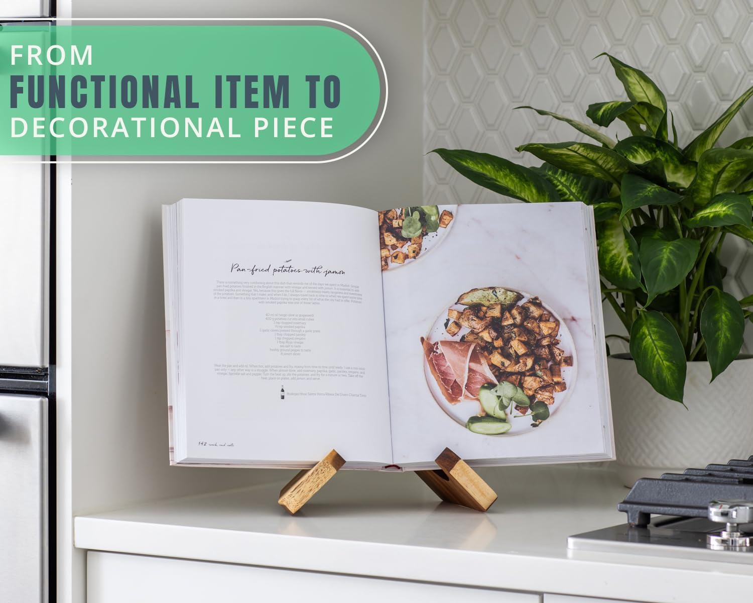 Comfify Acacia Wooden Cookbook Stand - Rustic Functional