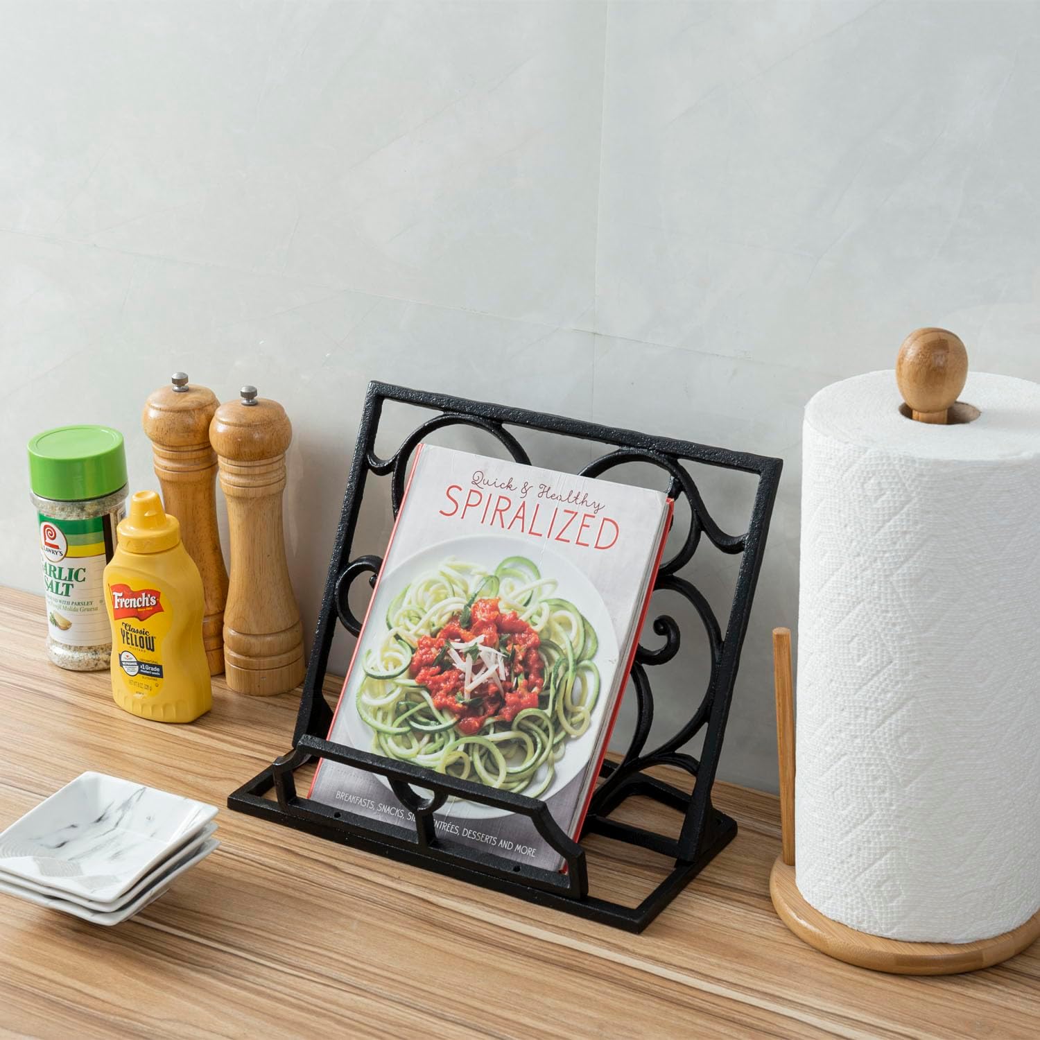 Stylish Black Cast Iron Cookbook Holder for Kitchen Use