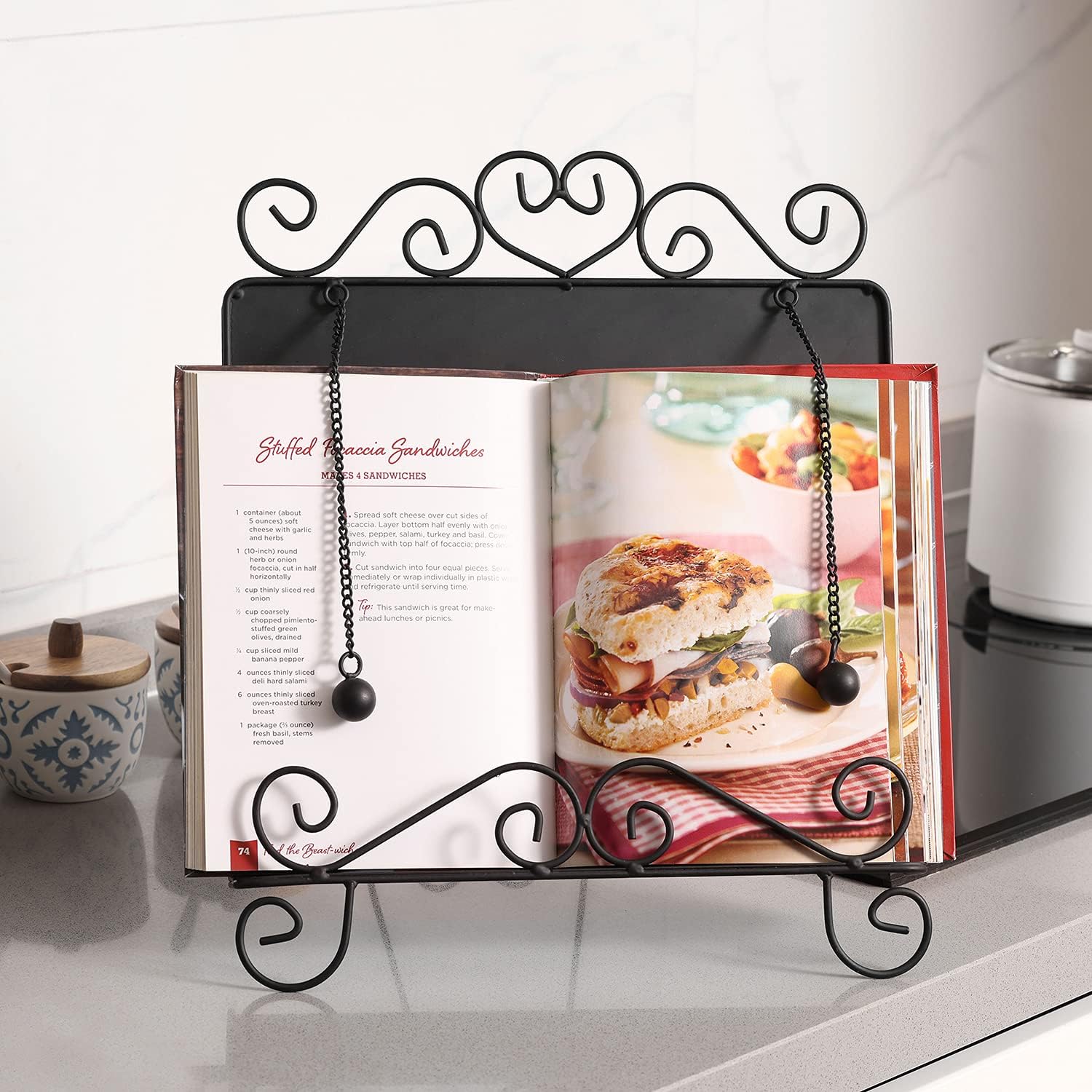 MyGift Black Metal Kitchen Cookbook Stand