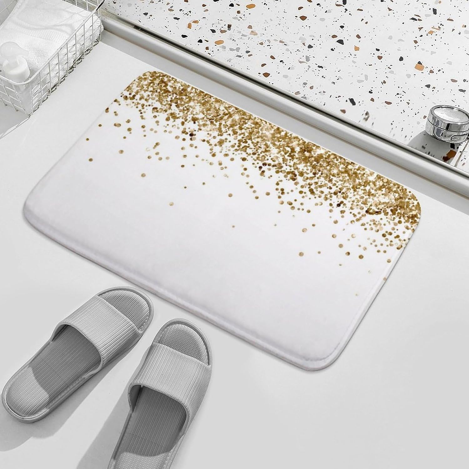 White Gold Glitter Bath Mat Rug 30x20