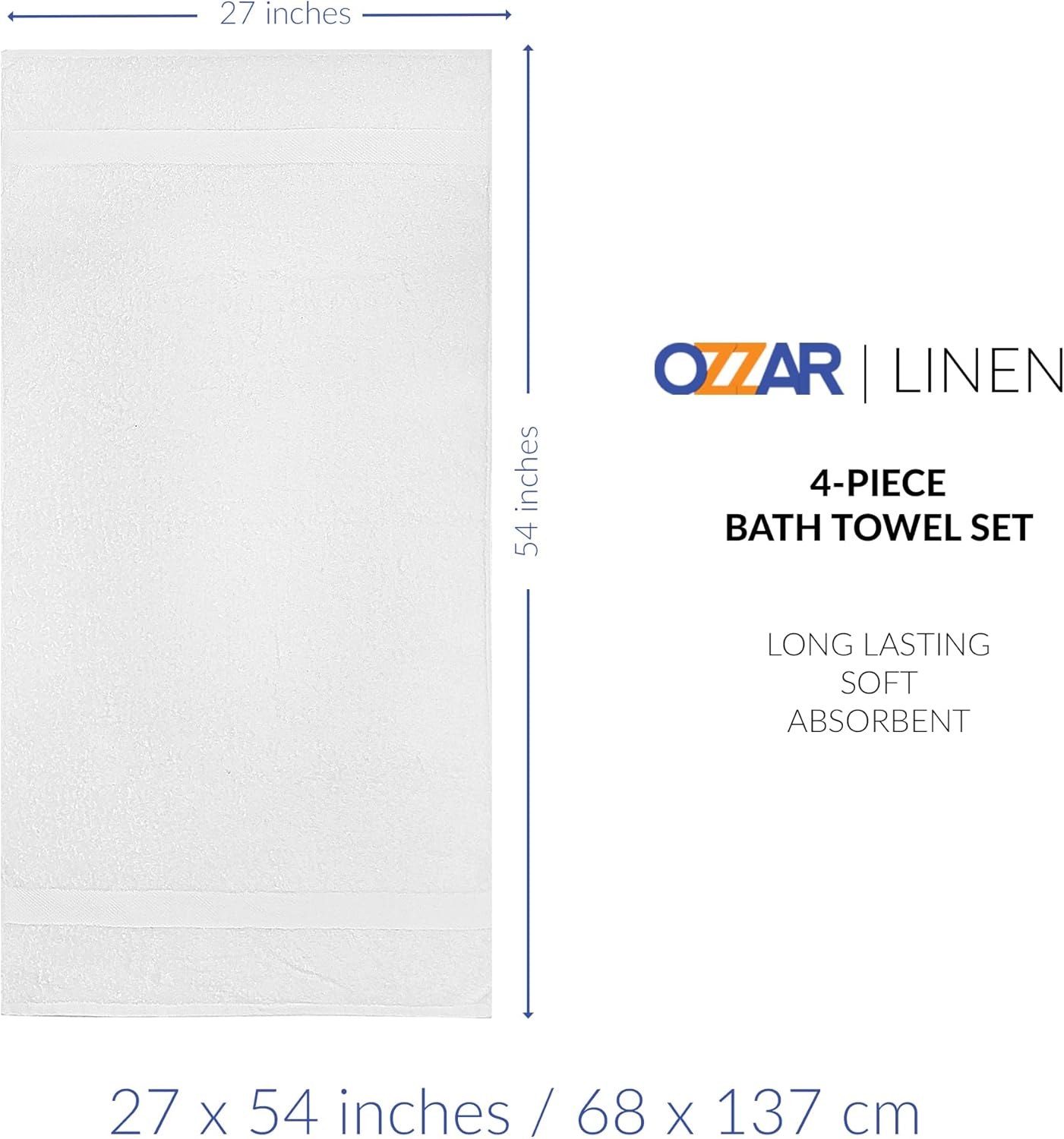 Luxury 100 Cotton Bath Towel Set - 27x54