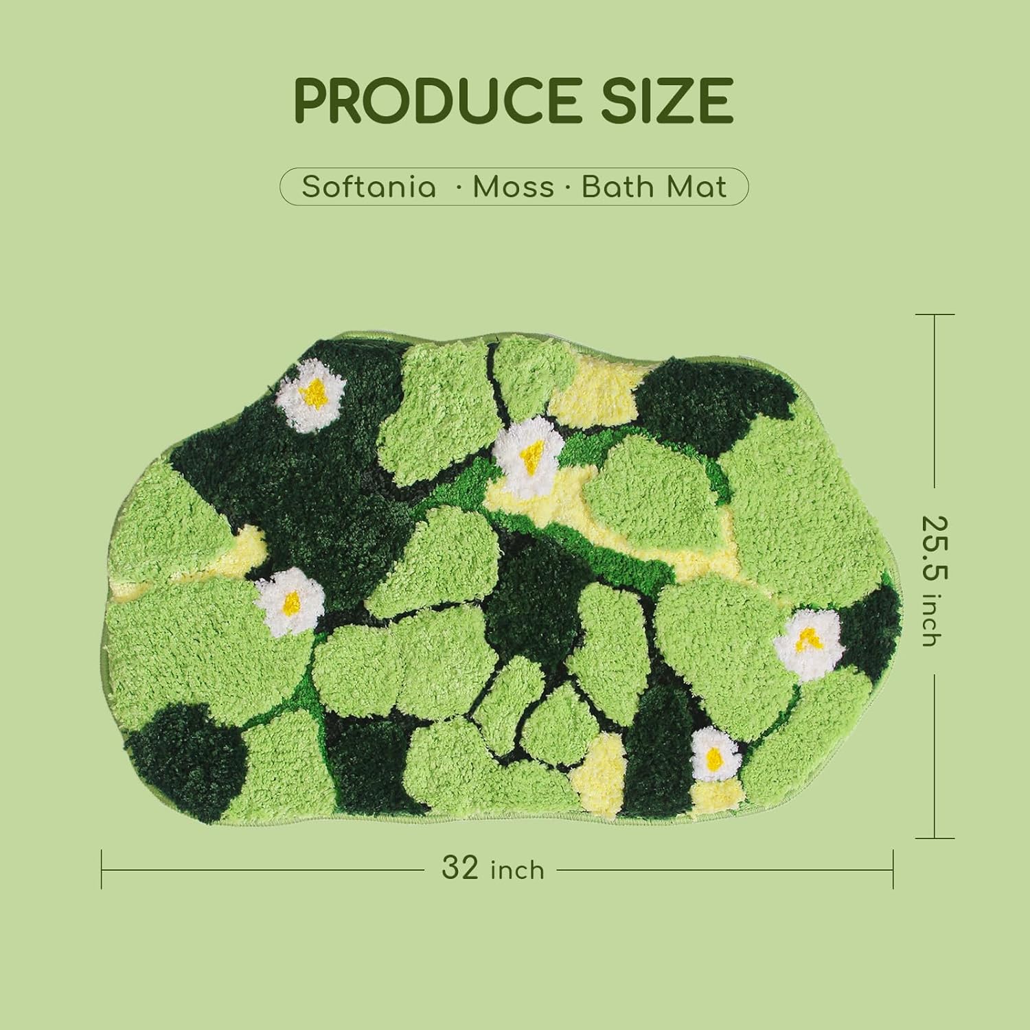 Green Moss Bath Mat - 32x20 Inch Soft Non-Slip Washable