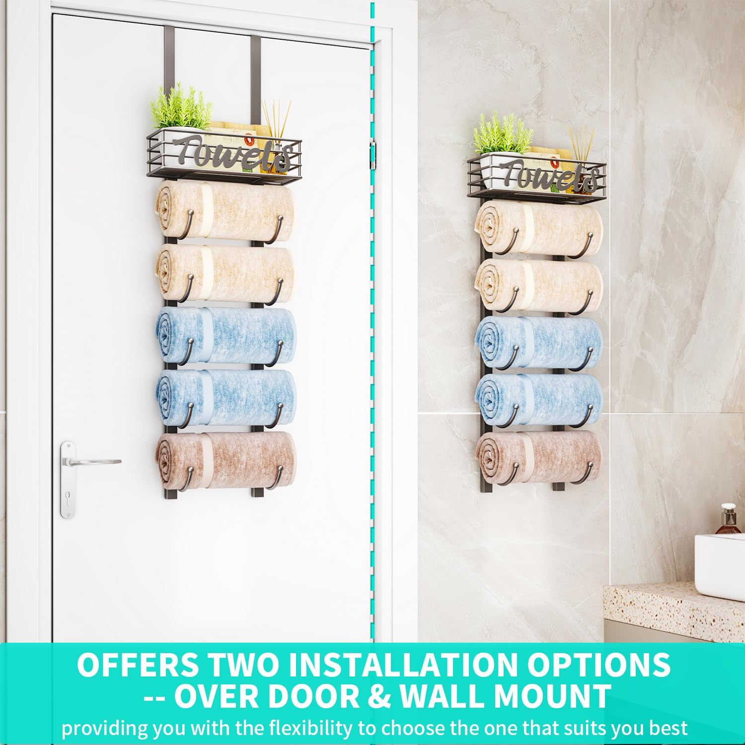 Sturdy 6-Tier Over-Door Towel Rack for Small Spaces