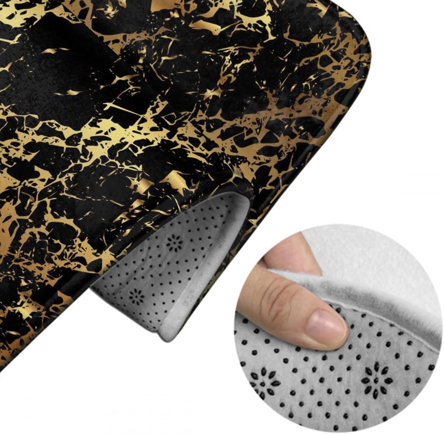 Sleek Gold Black Bath Mat Set - Perfect for Home Bathroom