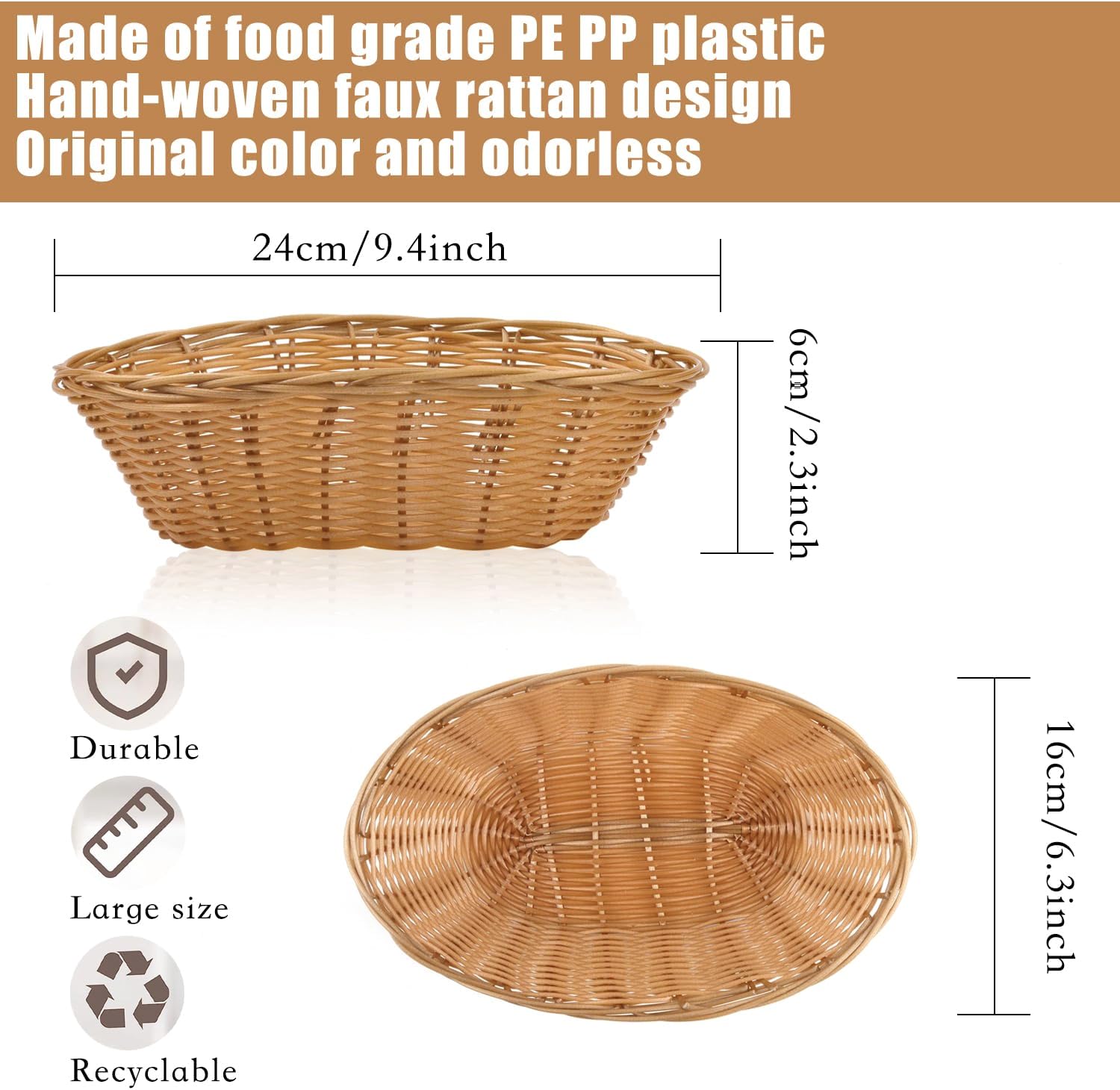 16-Piece Plastic Oval Basket for Food Storage Organization