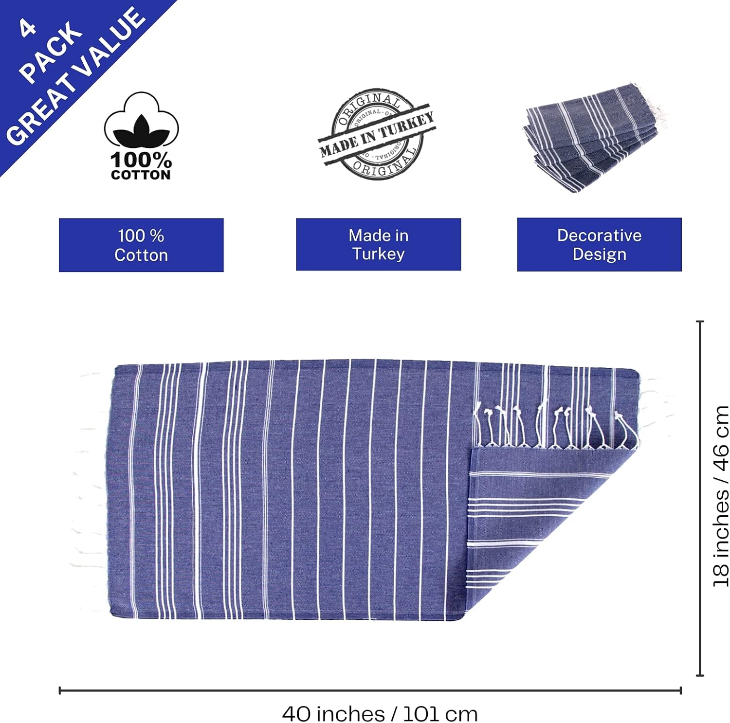 Clotho 4-Piece Turkish Cotton Hand Towels Set 18x40 inches