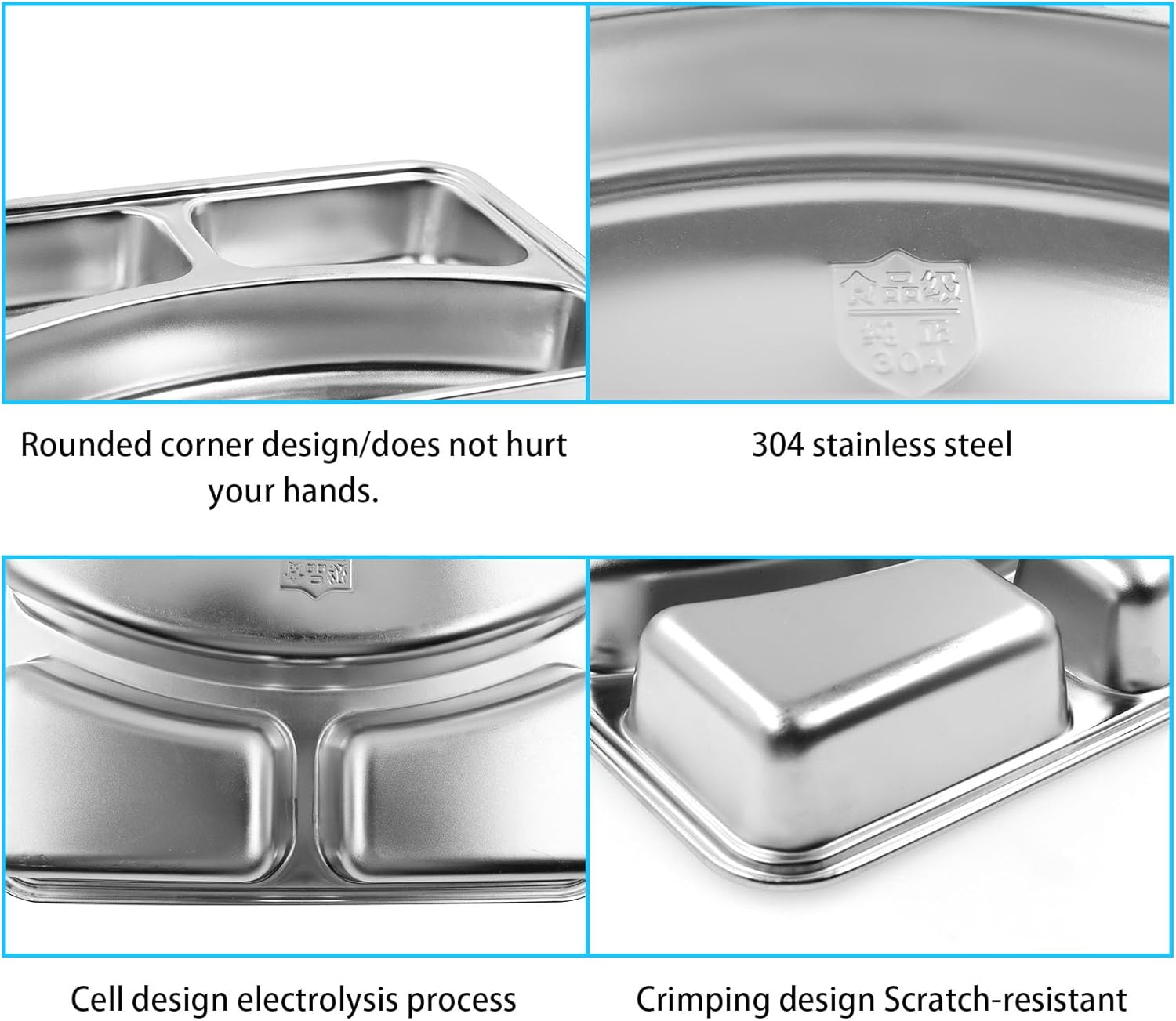Durable stainless steel divided plates for separating and storing food