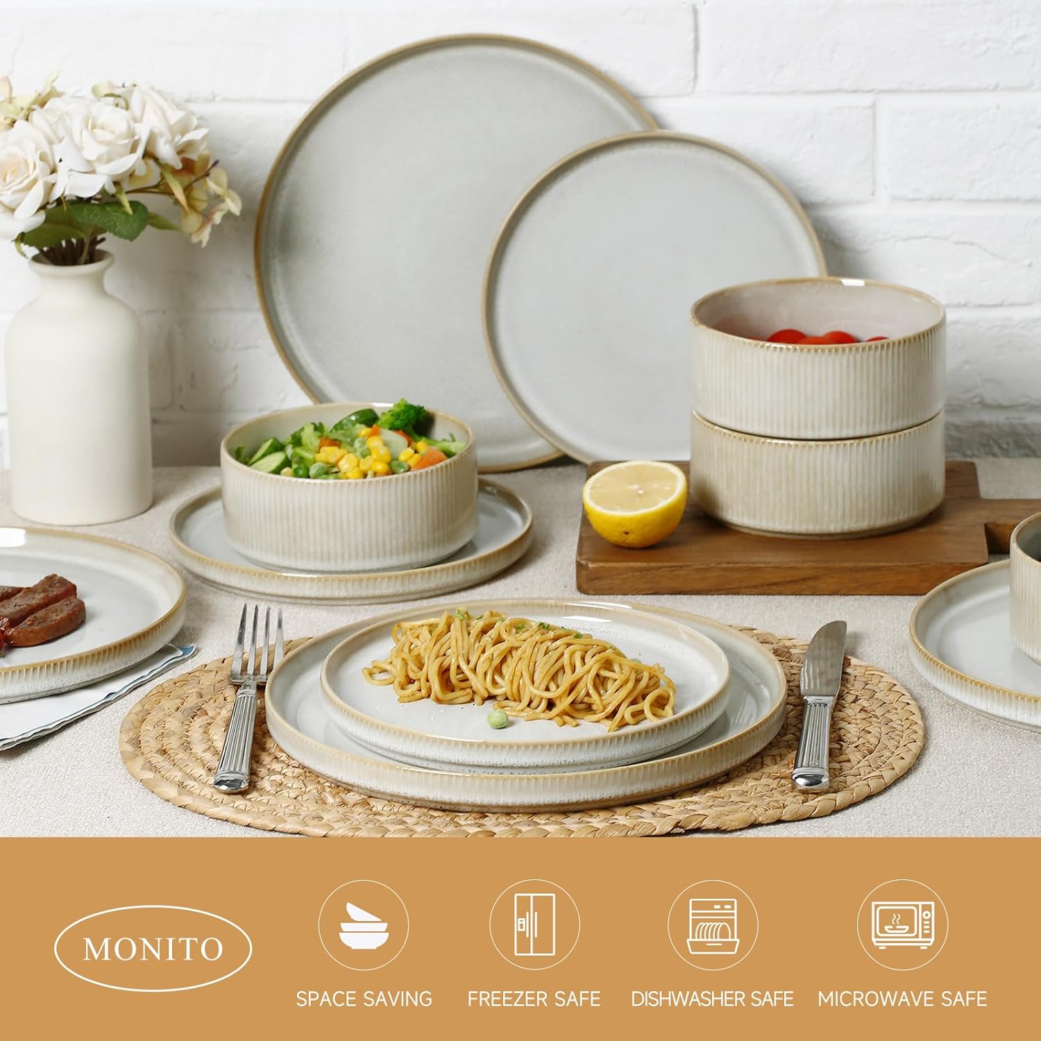 12-Piece Modern Ceramics Set Reactive Glaze Design