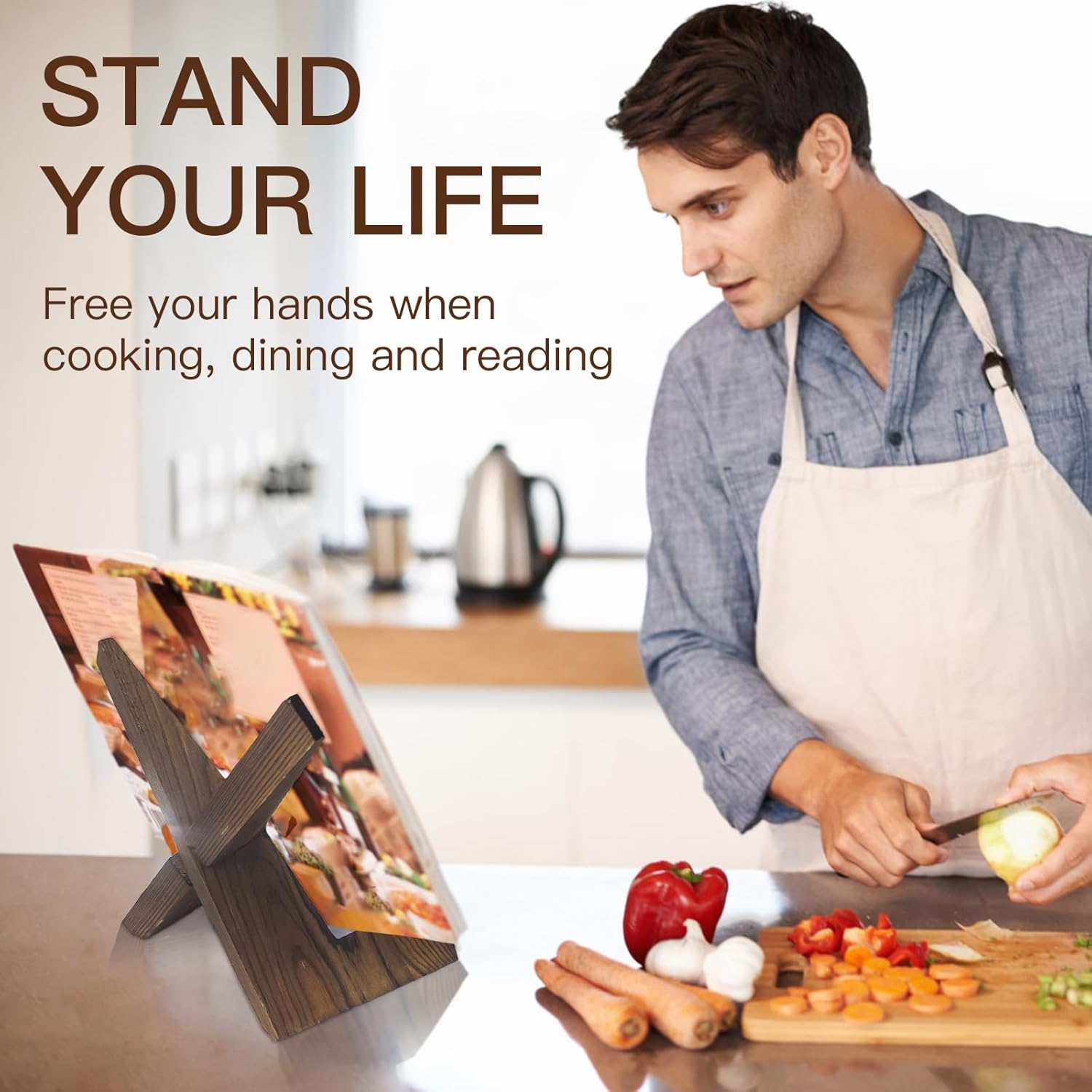 Sturdy Wooden Kitchen Stand Hands-Free Recipe Support