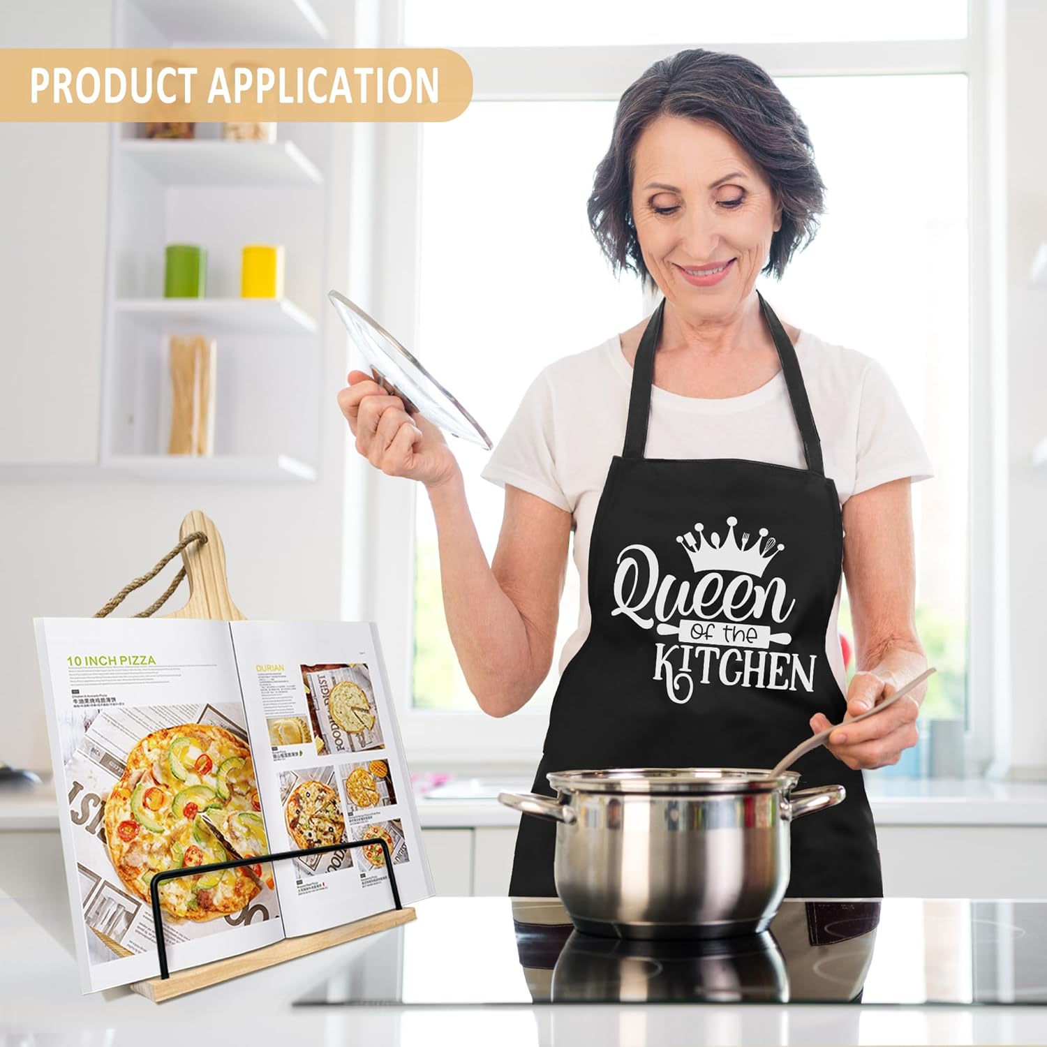 Thoughtful Functional Gift for Mom adjustable recipe stand with apron set